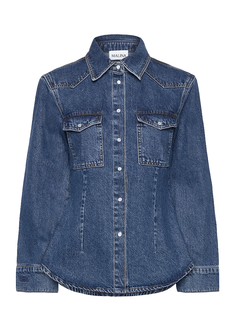 Malina - Anthea Fitted Waist Denim Shirt - denimskjorter - dark blue wash - 1