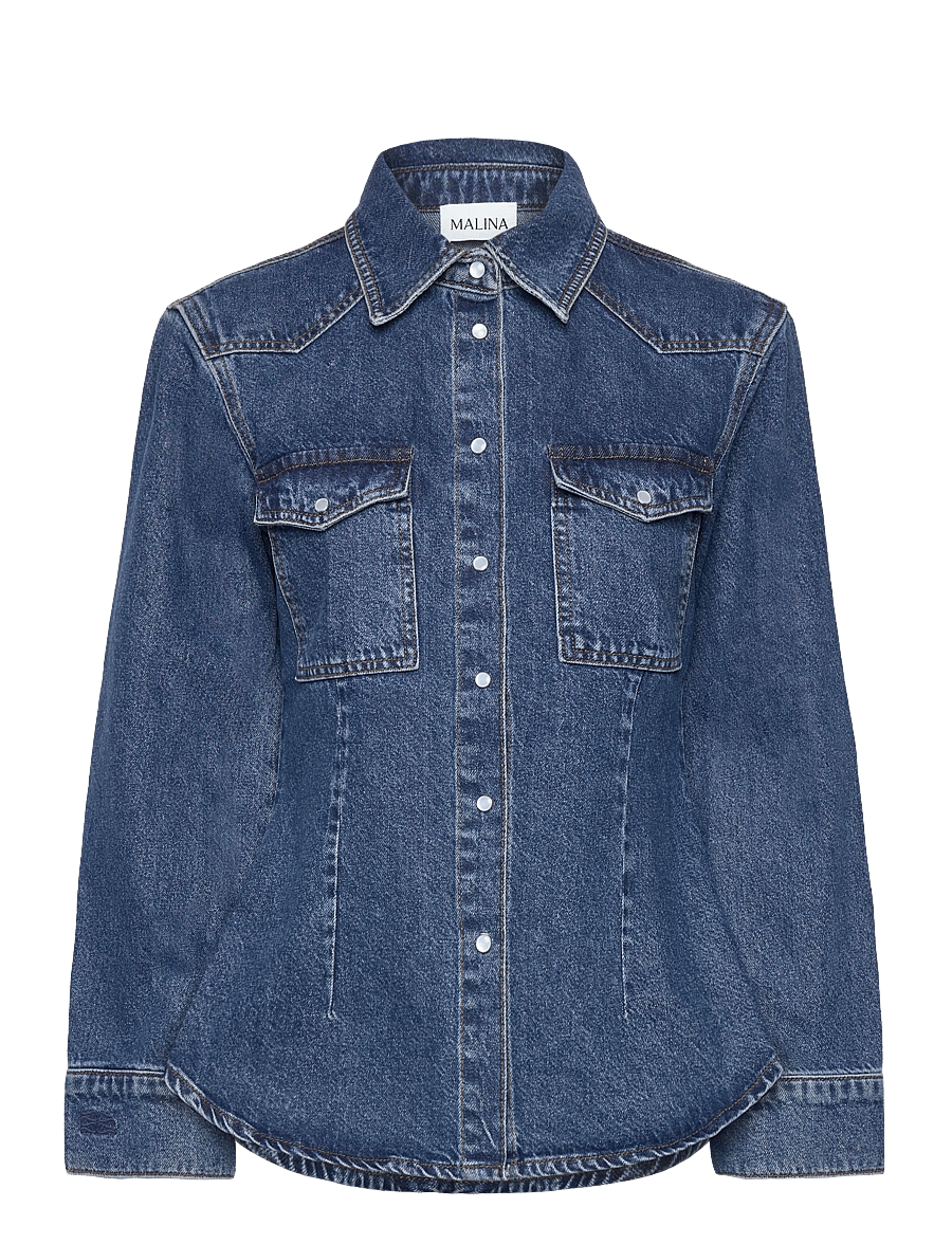 Malina - Anthea Fitted Waist Denim Shirt - teksasärgid - dark blue wash - 1
