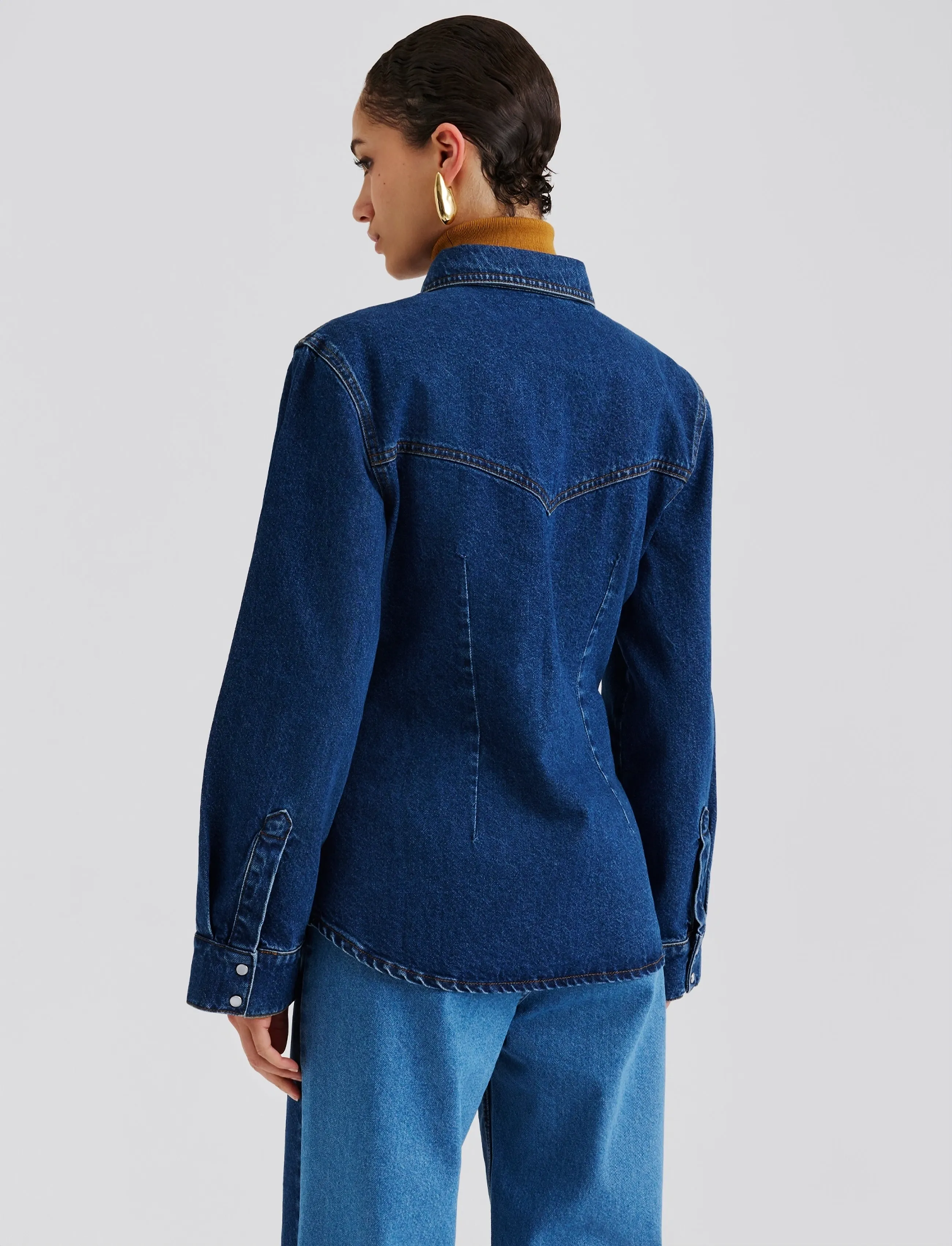 Malina - Anthea Fitted Waist Denim Shirt - forårsjakker - dark blue wash - 3