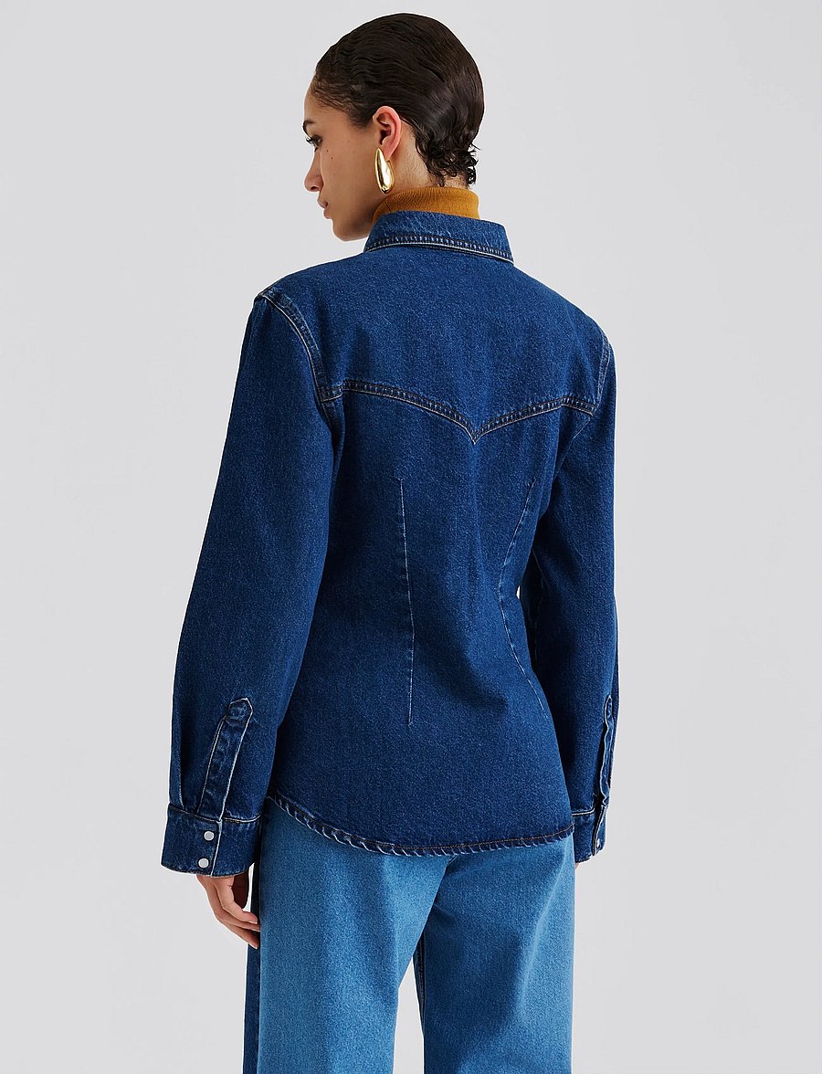 Malina - Anthea Fitted Waist Denim Shirt - teksasärgid - dark blue wash - 3