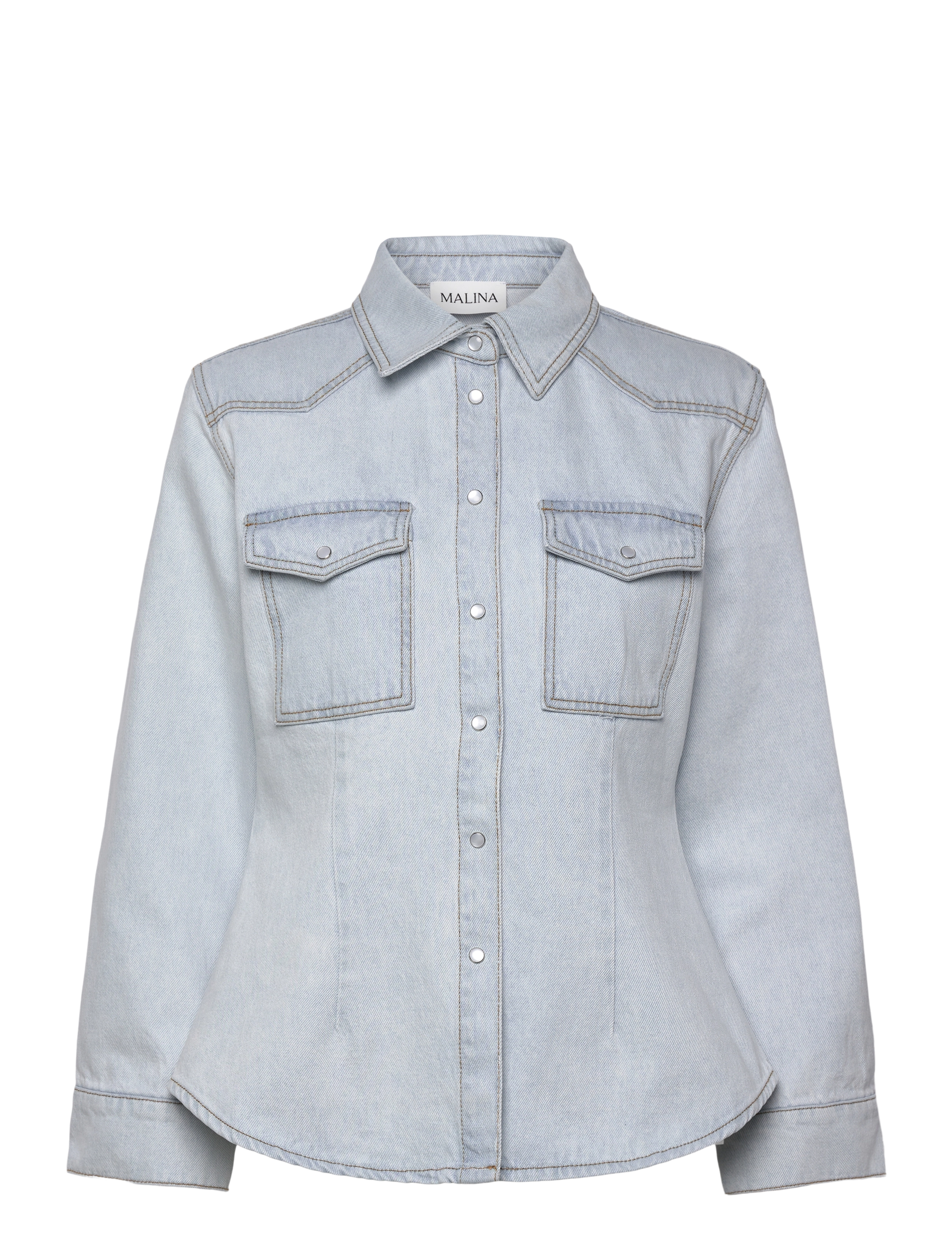 Malina Anthea Fitted Waist Denim Shirt - Bluser & Skjorter - LIGHT BLUE WASH / blue