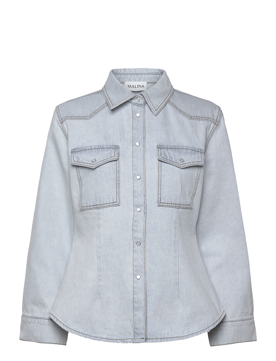 Malina - Anthea Fitted Waist Denim Shirt - denimskjorter - light blue wash - 1