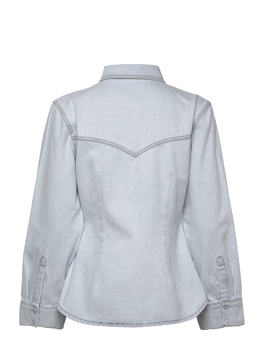 Malina - Anthea Fitted Waist Denim Shirt - denimskjorter - light blue wash - 2