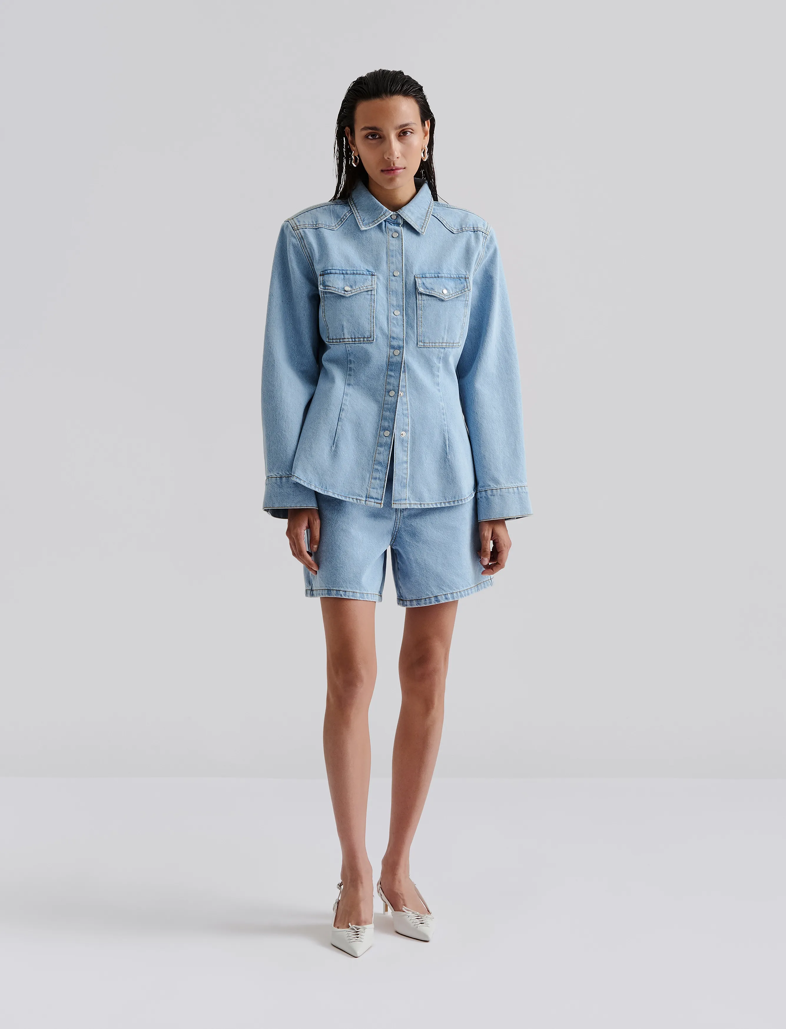 Malina Anthea Fitted Waist Denim Shirt, 40, Shirts, Blau - Frauen