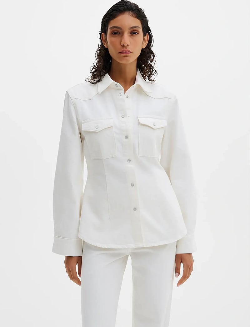 Malina - Anthea Fitted Waist Denim Shirt - frühlingsjacken - off white - 0