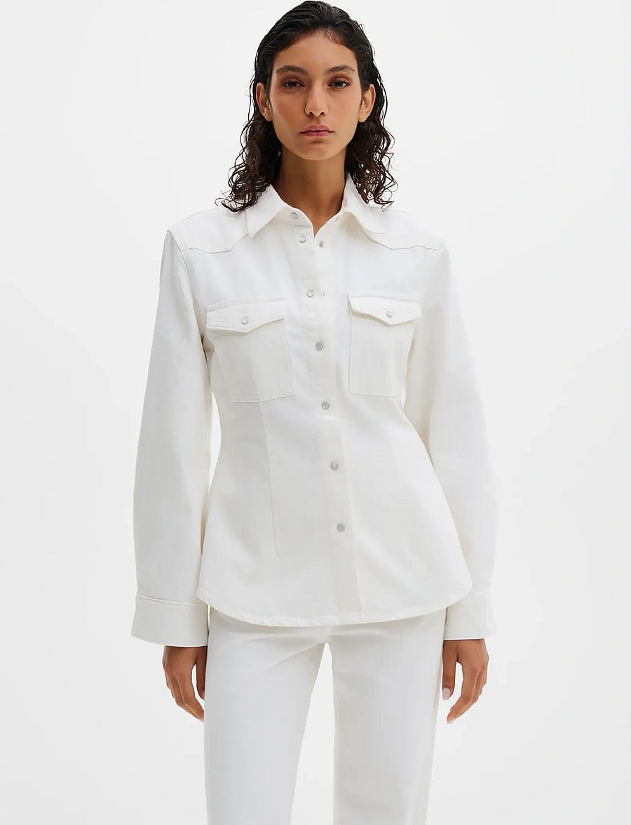 Malina - Anthea Fitted Waist Denim Shirt - jeanshemden - off white - 0