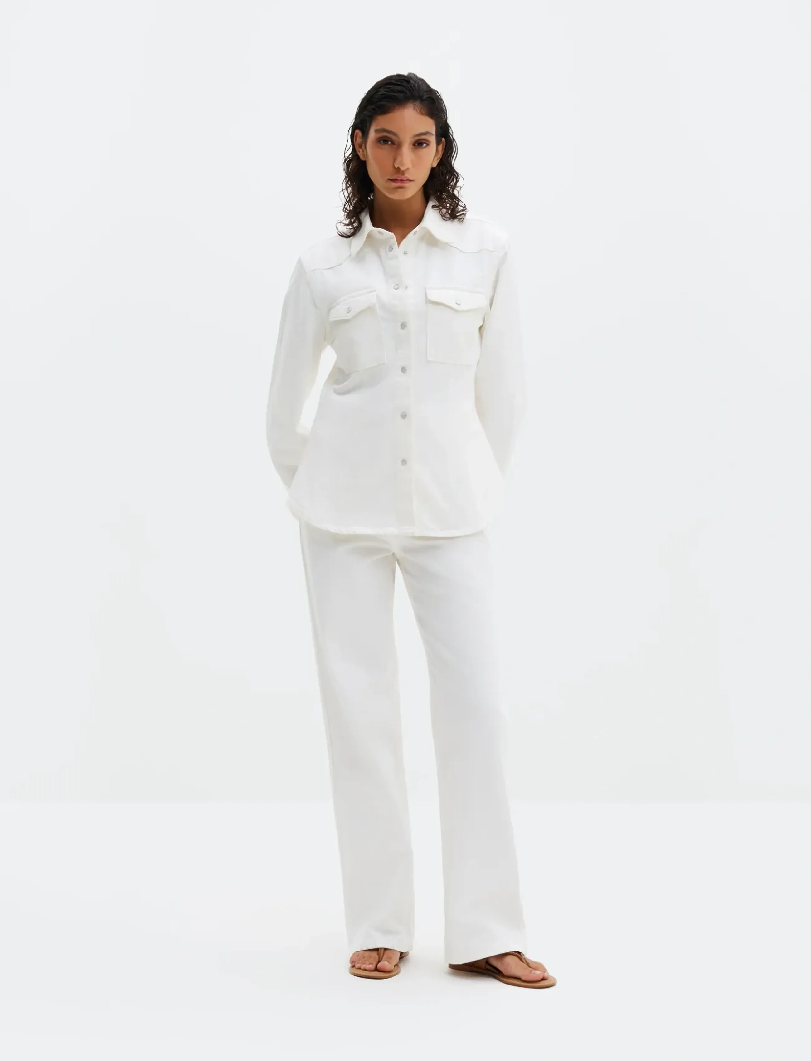 Malina - Anthea Fitted Waist Denim Shirt - jeanshemden - off white - 4