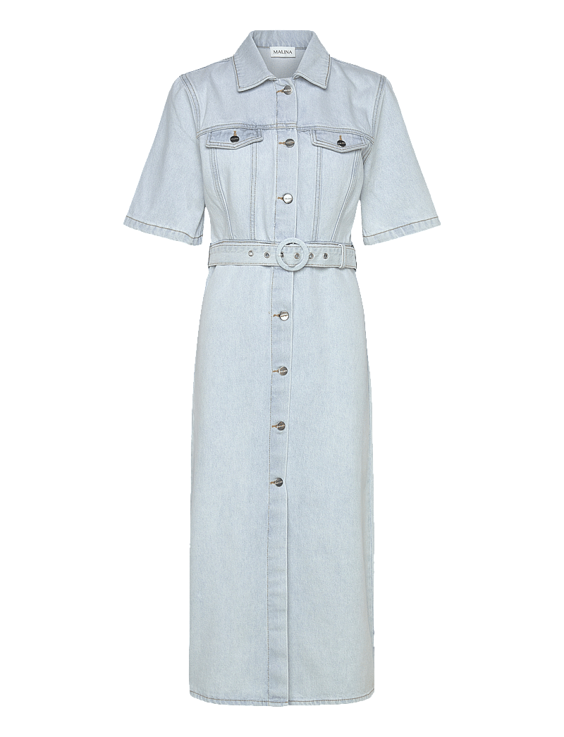 Malina - Eudora denim midi dress - skjortklänningar - light blue wash - 1