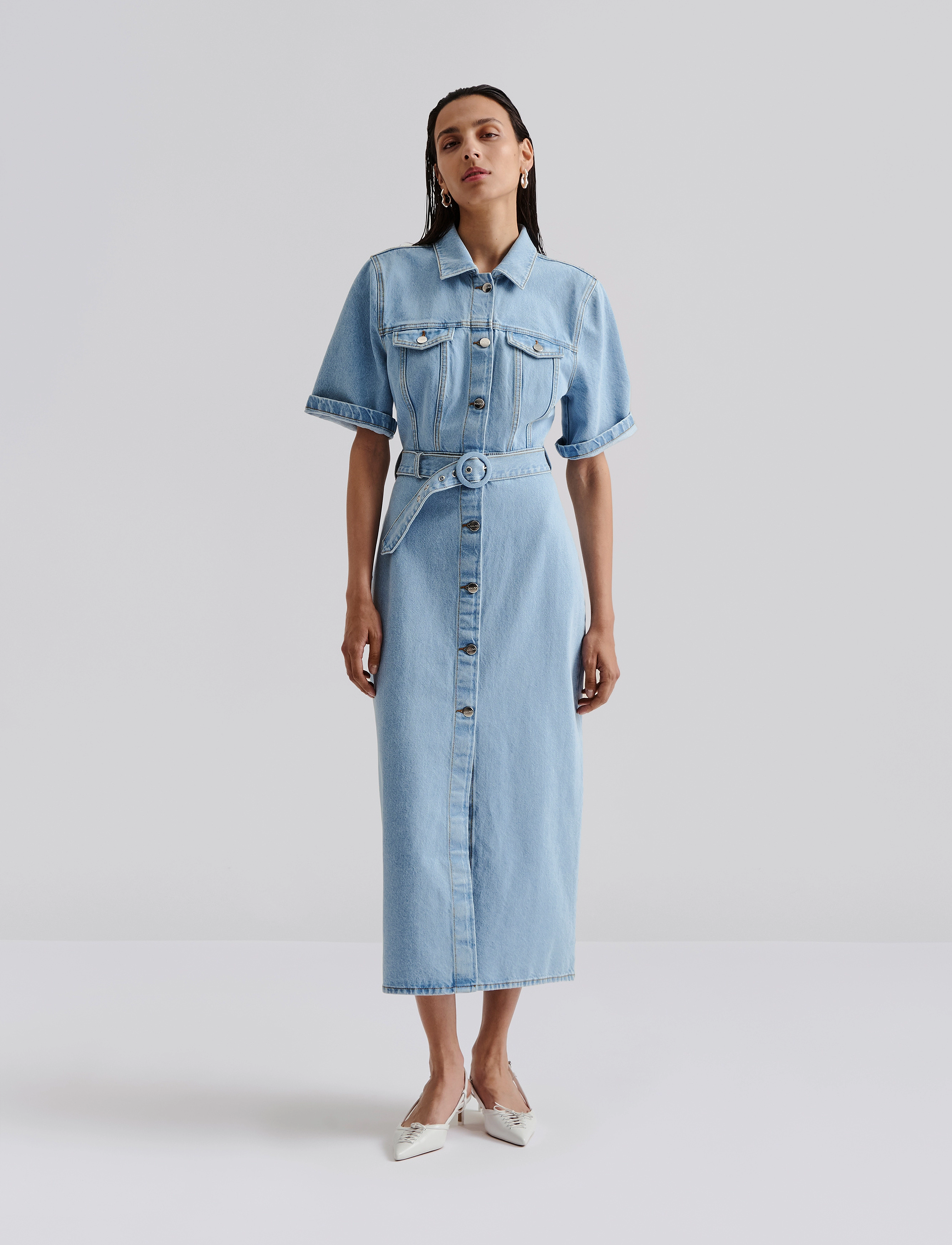 Malina Eudora Denim Midi Dress, 40, Blue, Designere > Knælange Og Midi, Dame