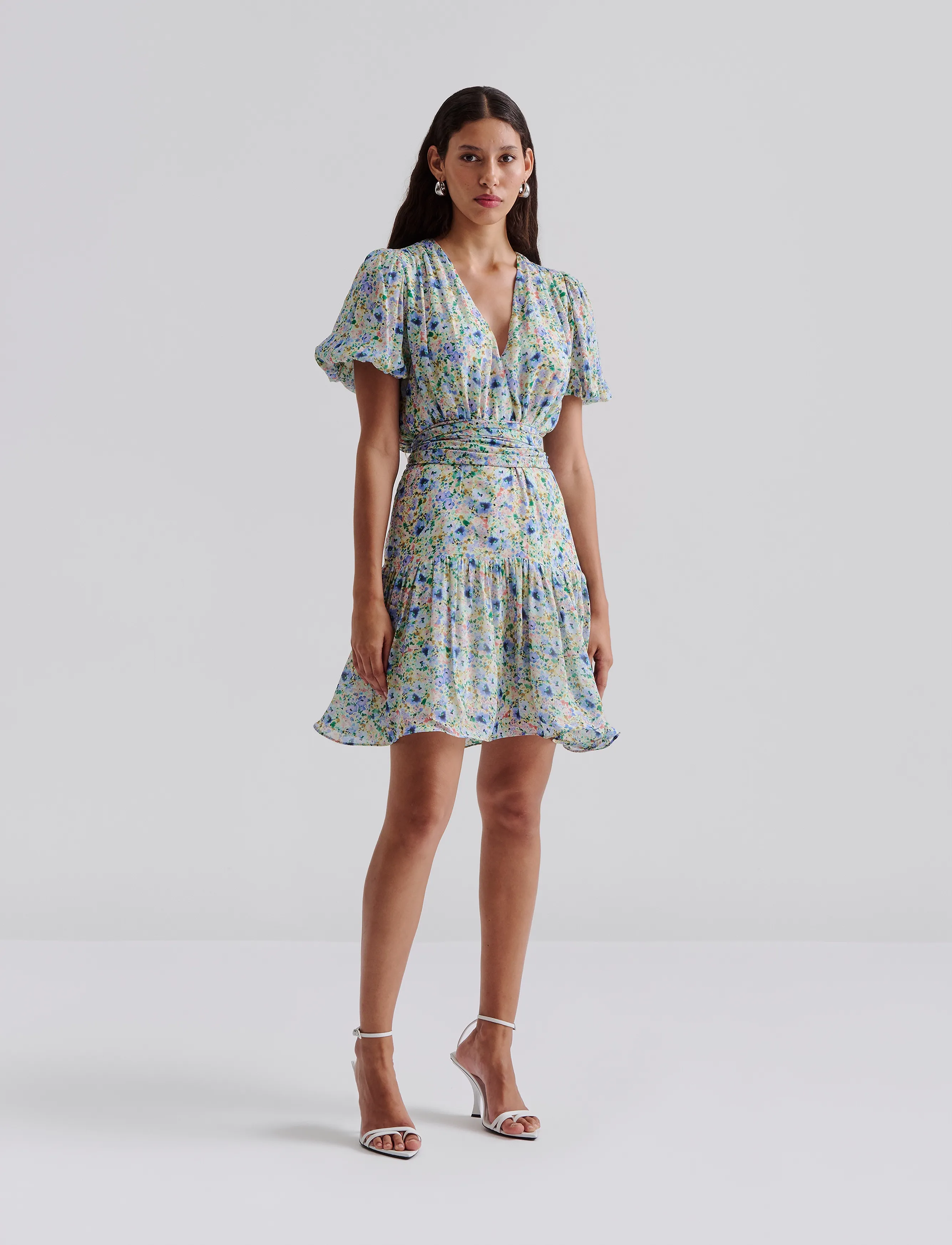 Malina Lone V-Neck Chiffong Mini Dress, 34, Multi/patterned, Designere > Summer Dresses, Dame