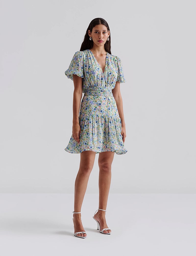 Malina - Lone v-neck chiffong mini dress - vasaras kleitas - ditsy - 0