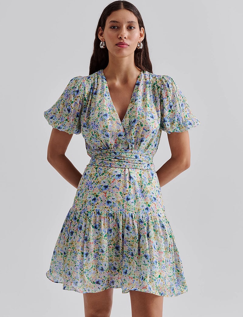 Malina - Lone v-neck chiffong mini dress - vasaras kleitas - ditsy - 4