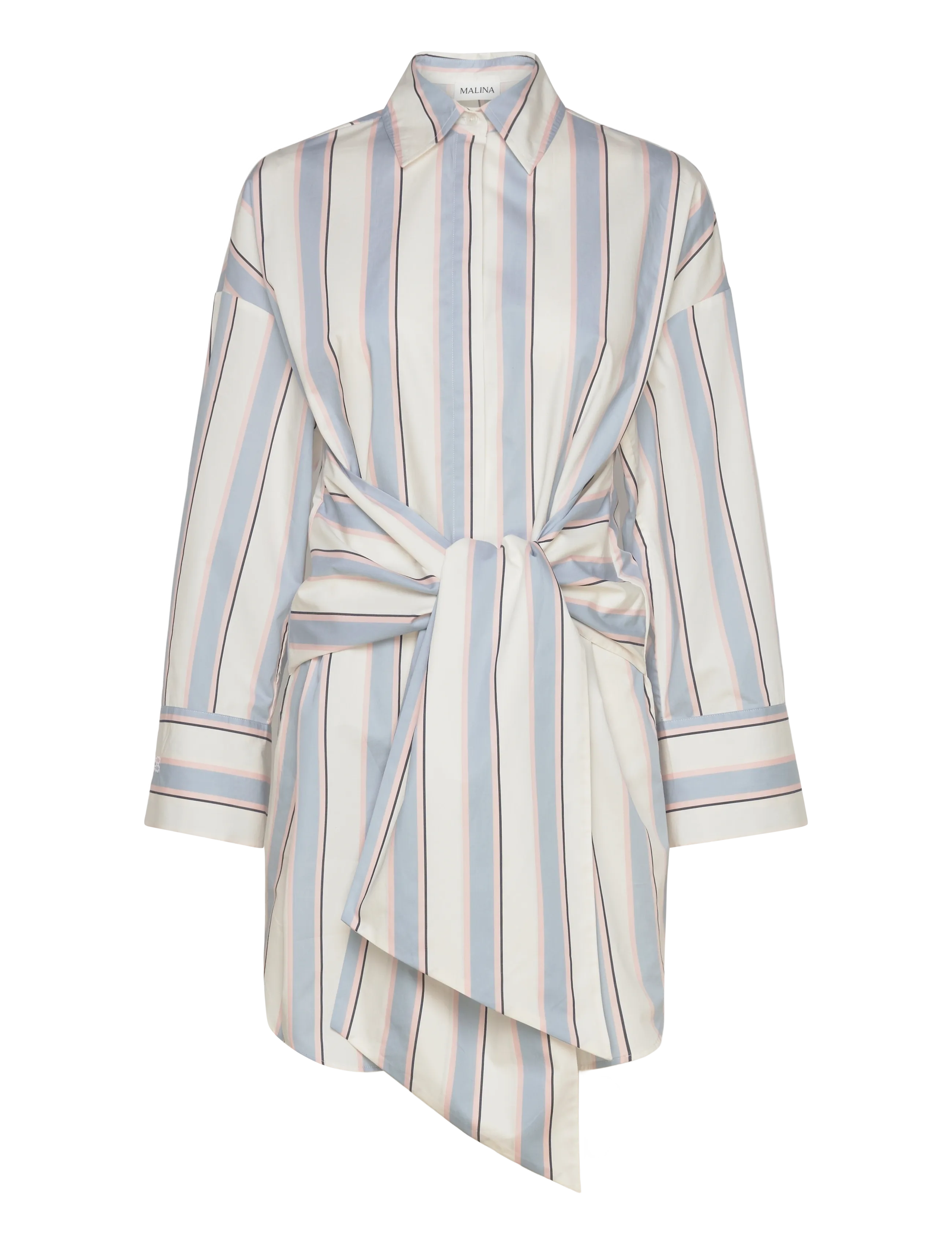 Malina Althea tie up shirt dress - Kläder - SKY BLUE STRIPE / blue