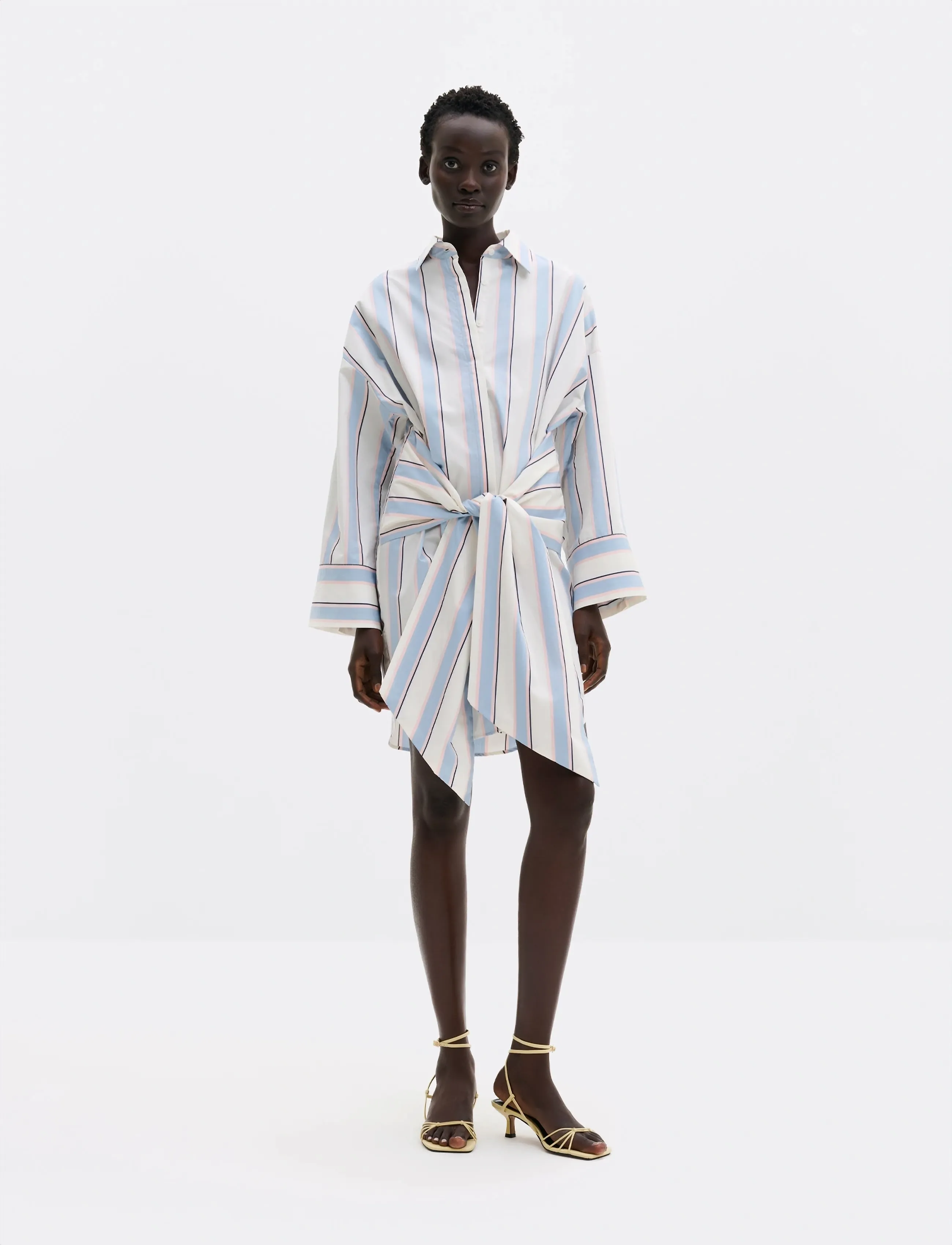Malina Althea tie up shirt dress - Short Dresses - SKY BLUE STRIPE / blue