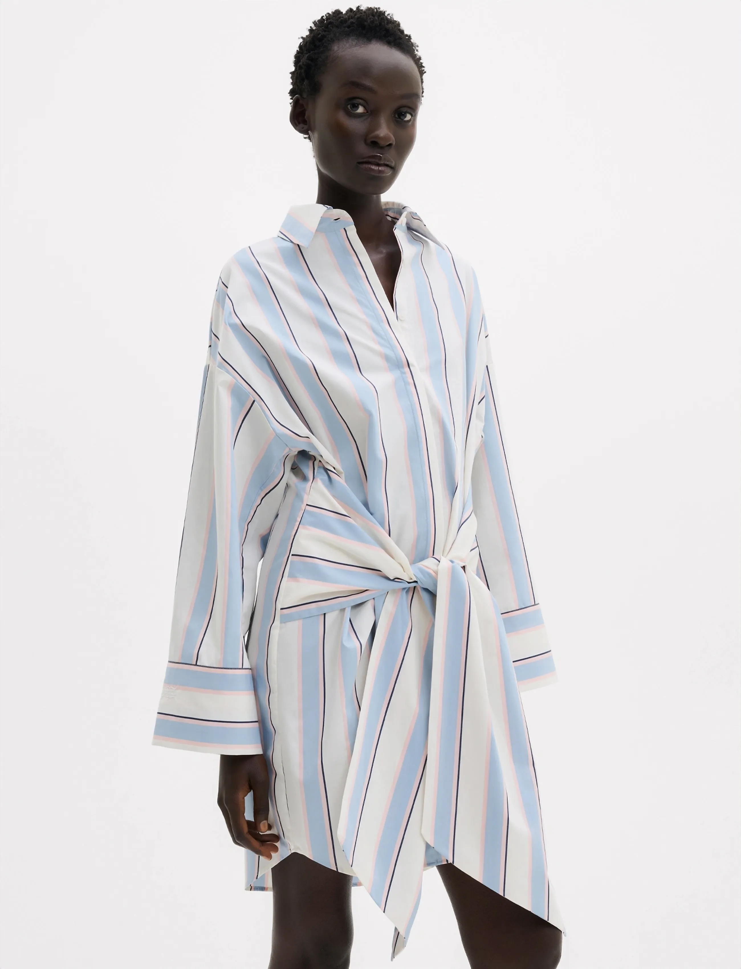 Malina - Althea tie up shirt dress - robes chemises - sky blue stripe - 3