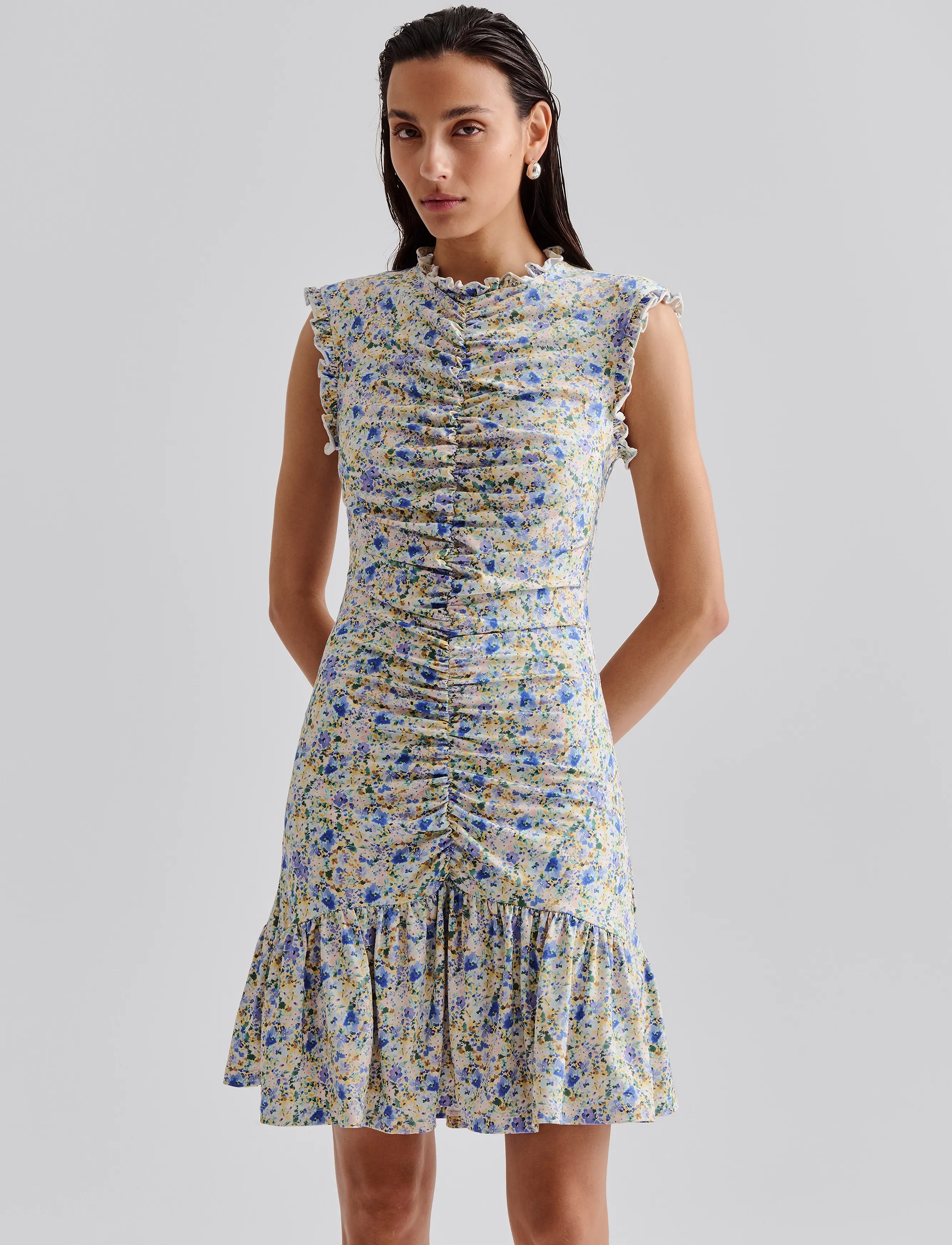 Malina - Agnes draped jersey mini dress - sommerkjoler - ditsy - 4