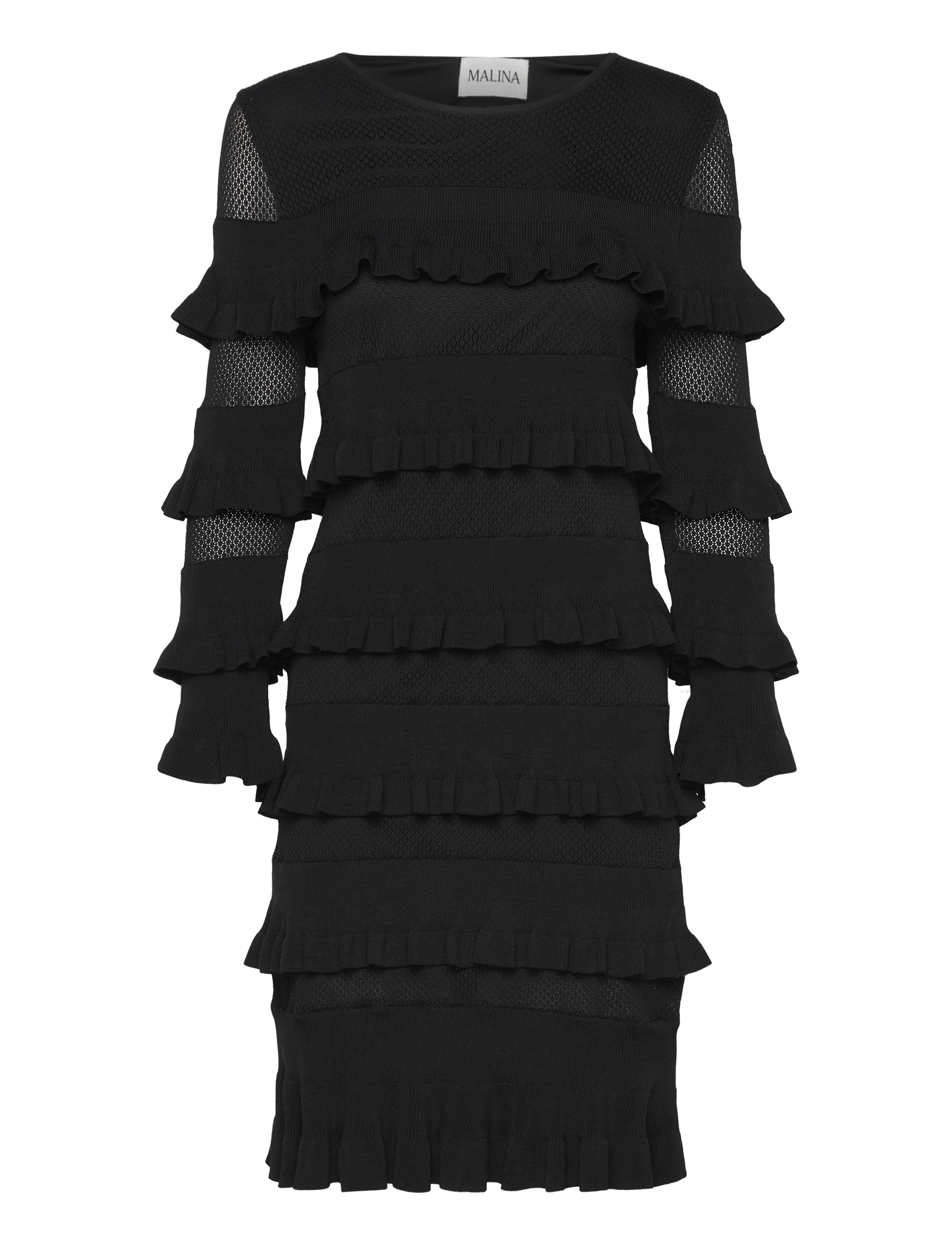 MALINA Violet Frill Strick Mini Kleid Schwarz - M - Damen