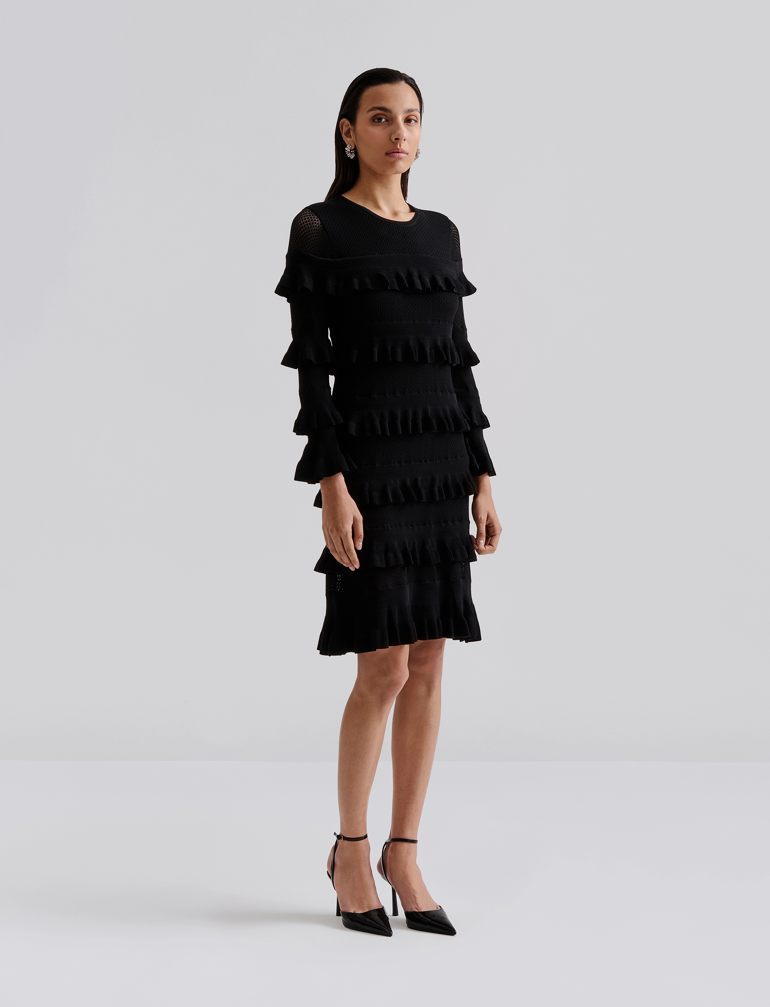 Malina Violet Frill Knitted Mini Dress, XS, Black, Designere > Korte Kjoler, Dame