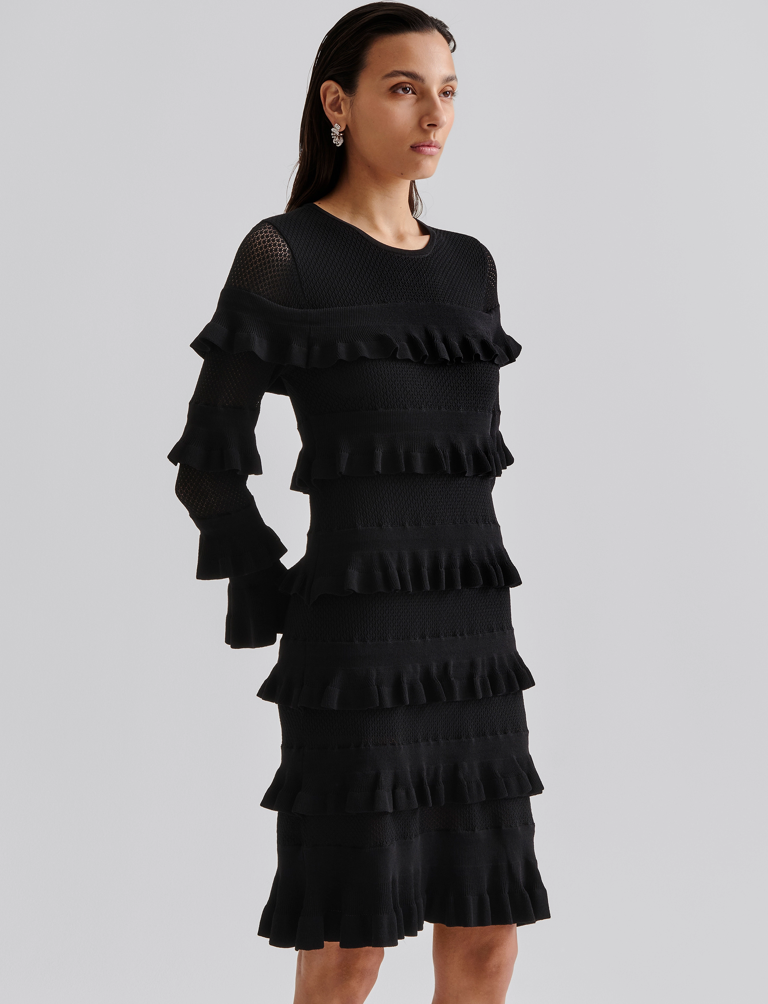 Malina - Violet frill knitted mini dress - party dresses - black - 4