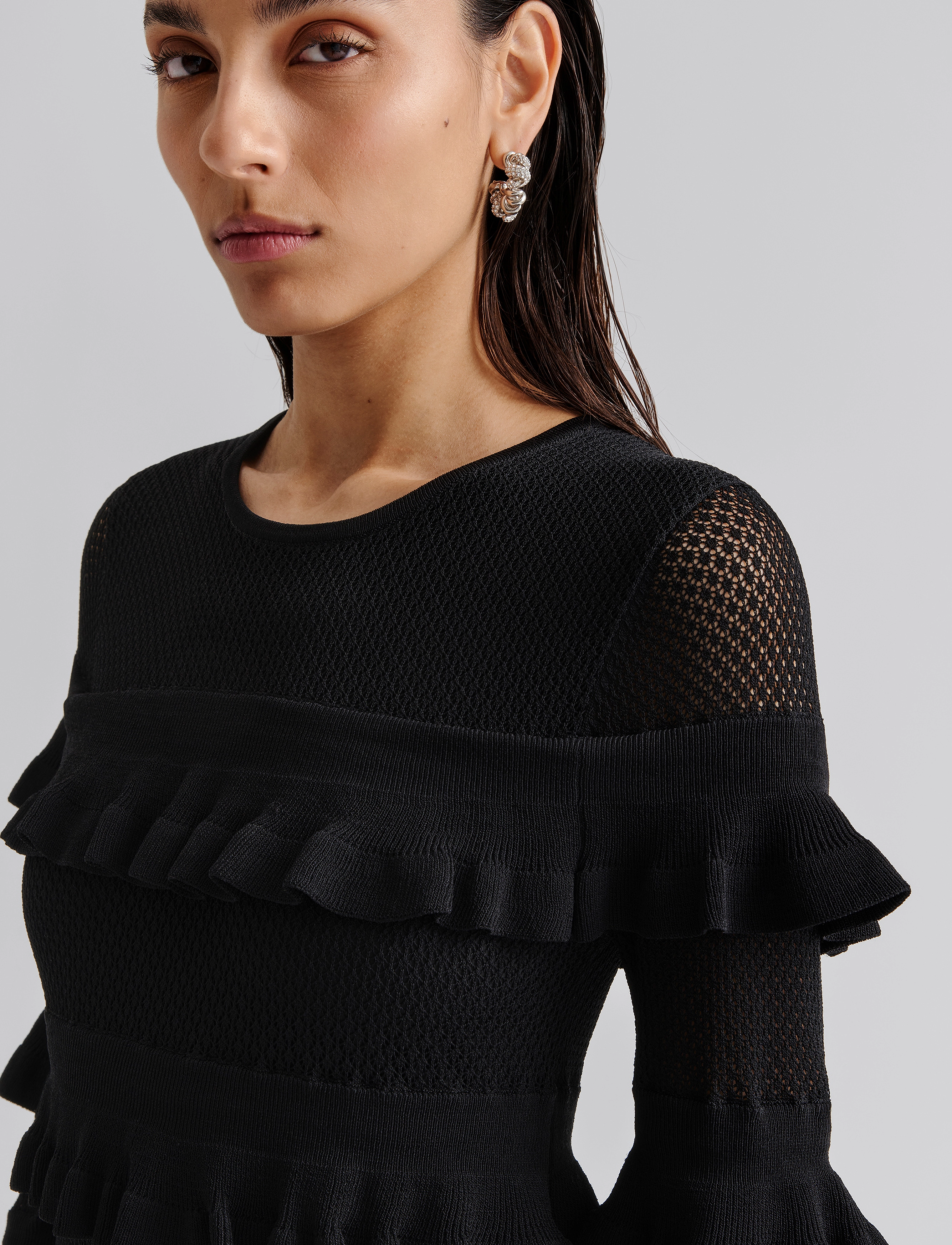Malina - Violet frill knitted mini dress - partykleider - black - 5