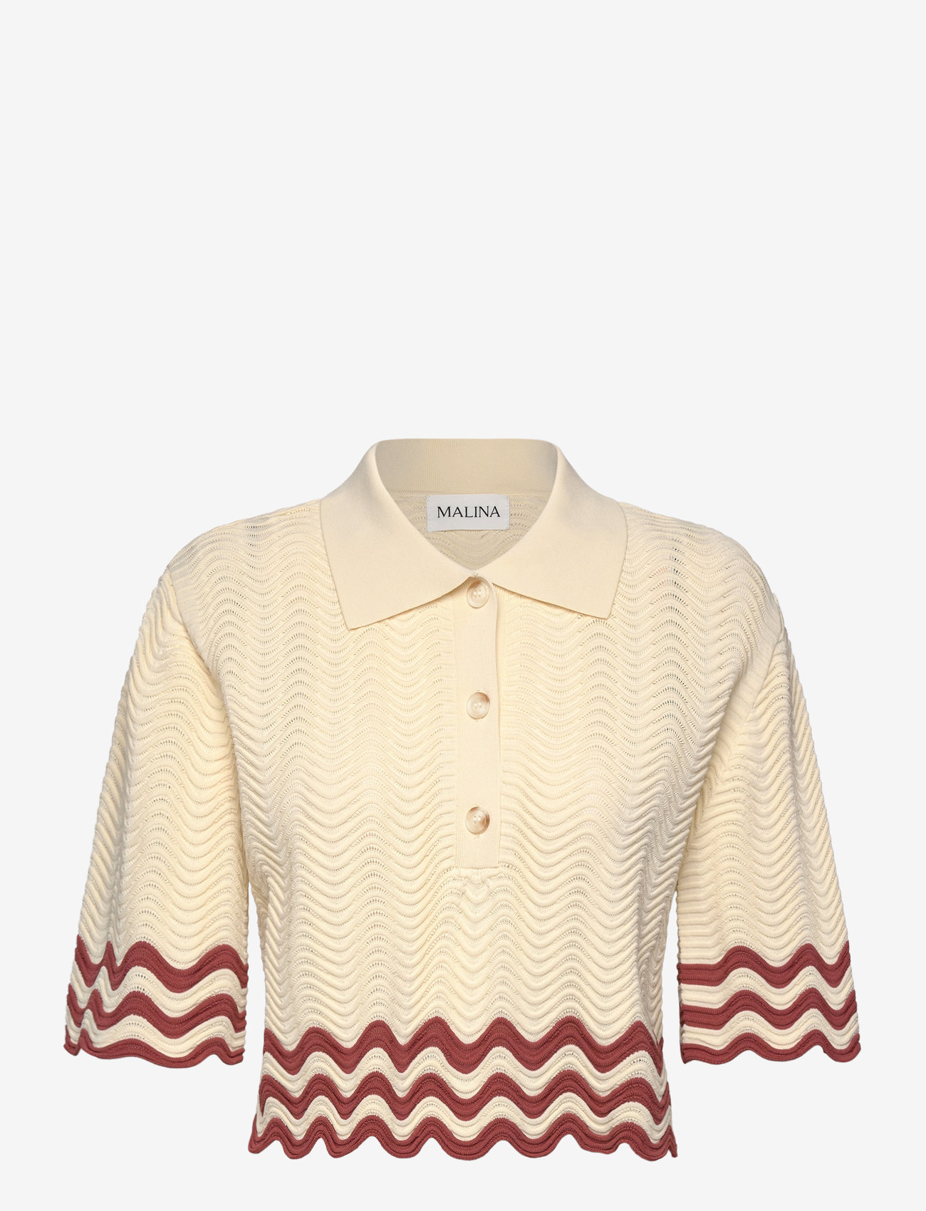 Malina - Josefin scallop knitted cropped top - vanilla - 1