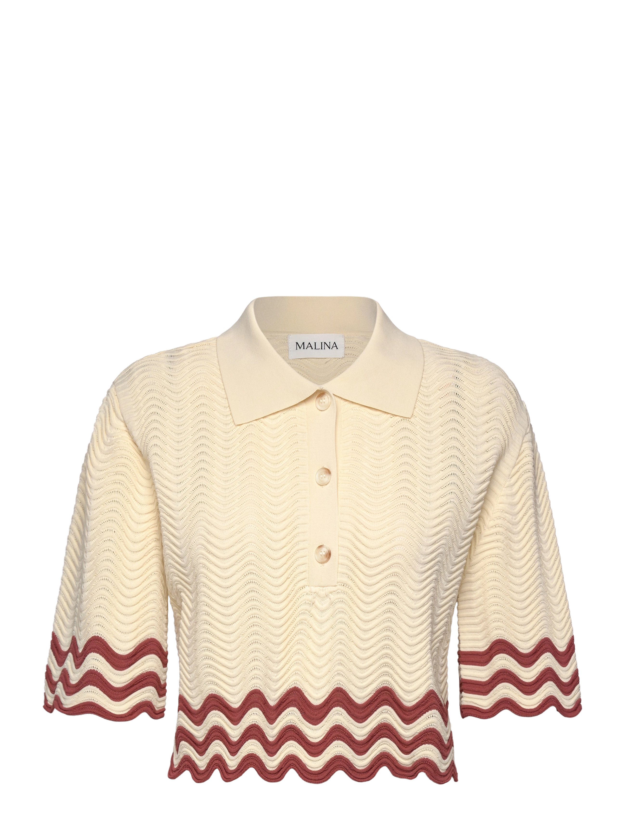 Malina - Josefin scallop knitted cropped top - vanilla - 1