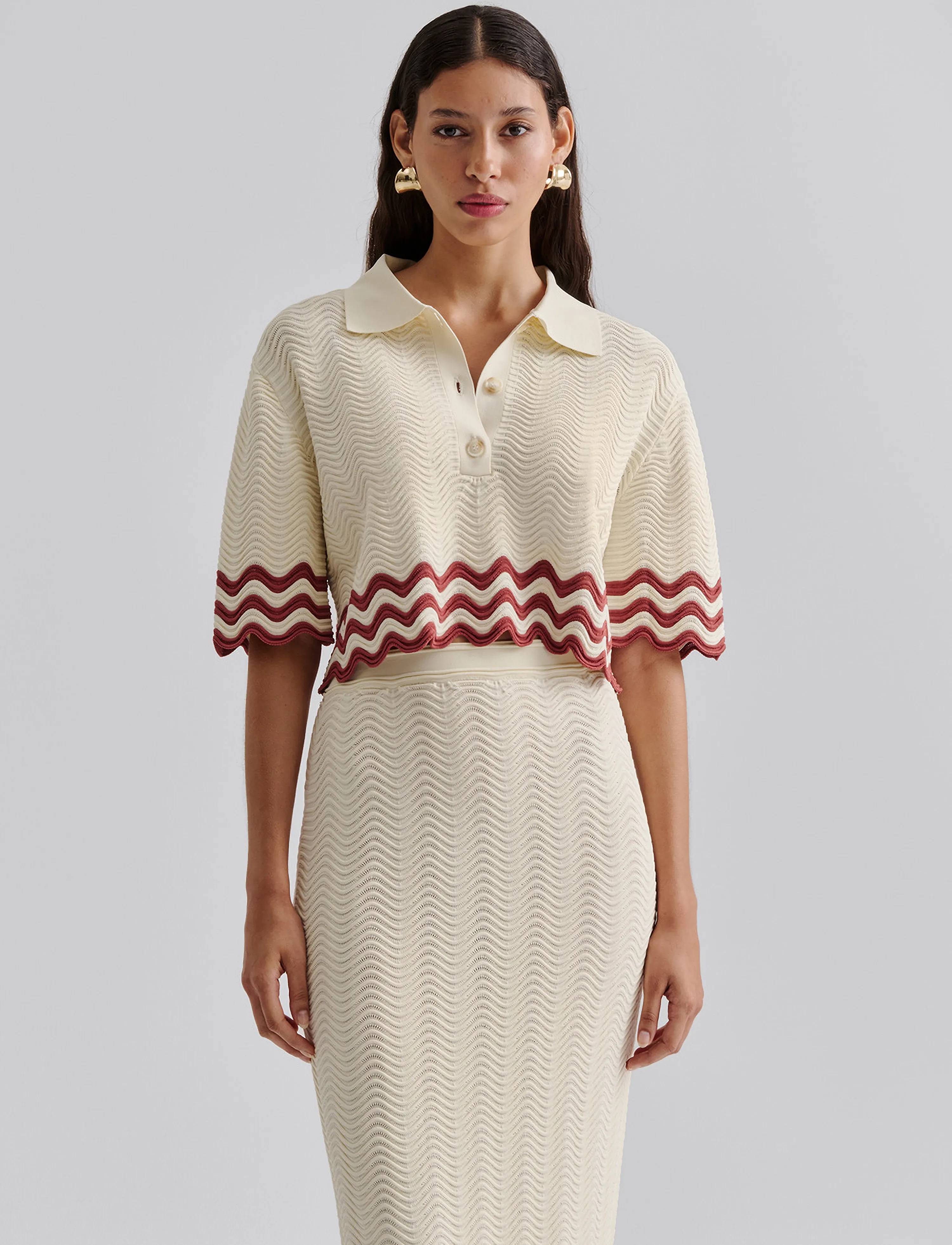 Malina - Josefin scallop knitted cropped top - vanilla - 3