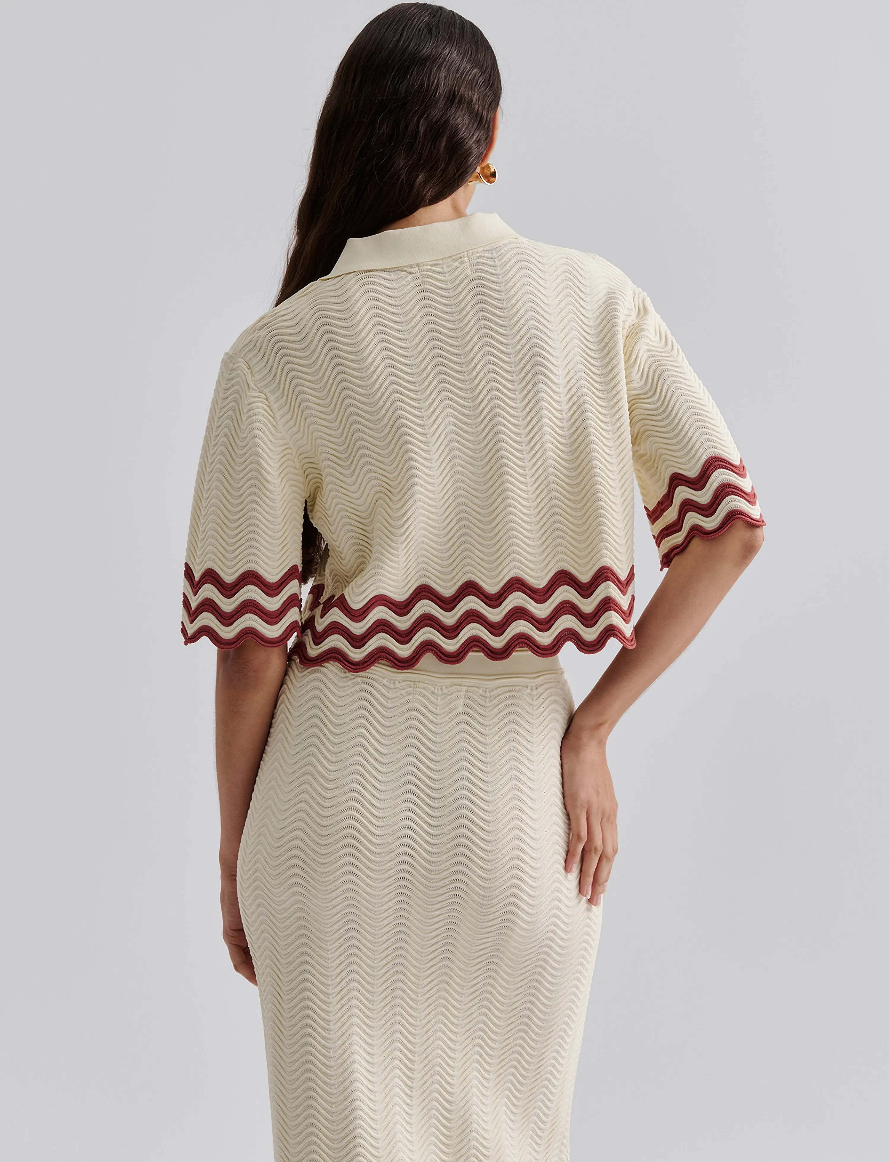 Malina - Josefin scallop knitted cropped top - vanilla - 4