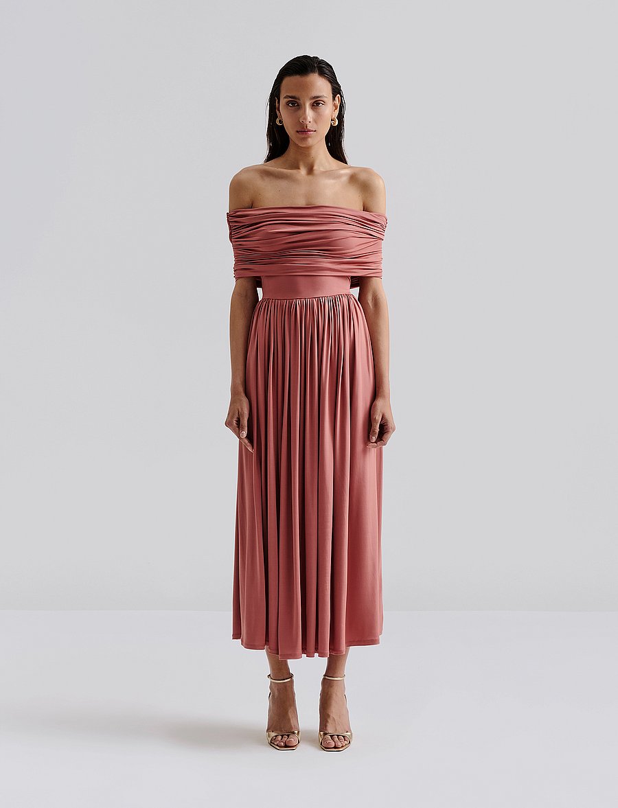 Malina - Ariel off shoulder jersey midi dress - partíkjólar - terracotta - 0