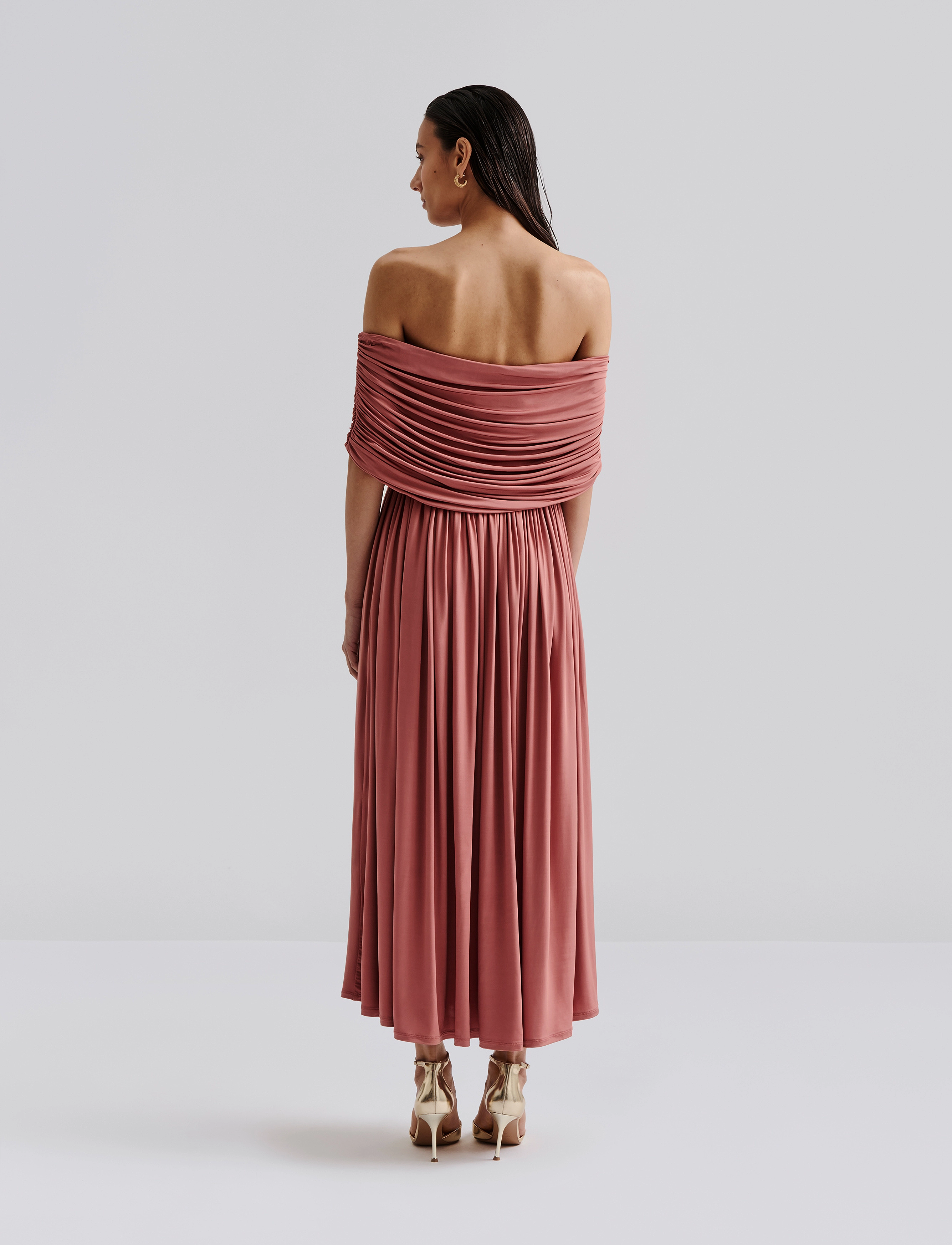 Malina - Ariel off shoulder jersey midi dress - partíkjólar - terracotta - 3