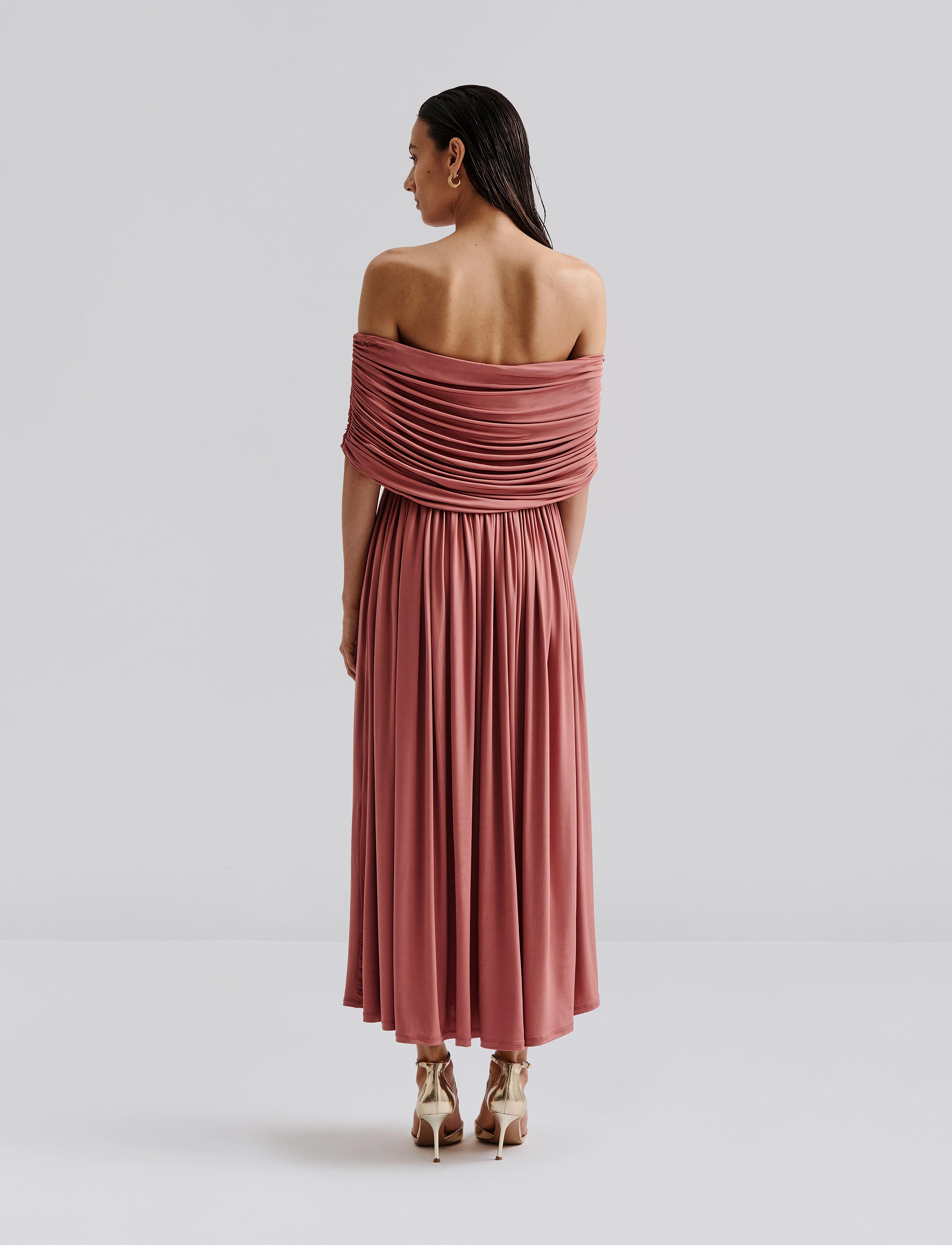 Malina - Ariel off shoulder jersey midi dress - partíkjólar - terracotta - 4
