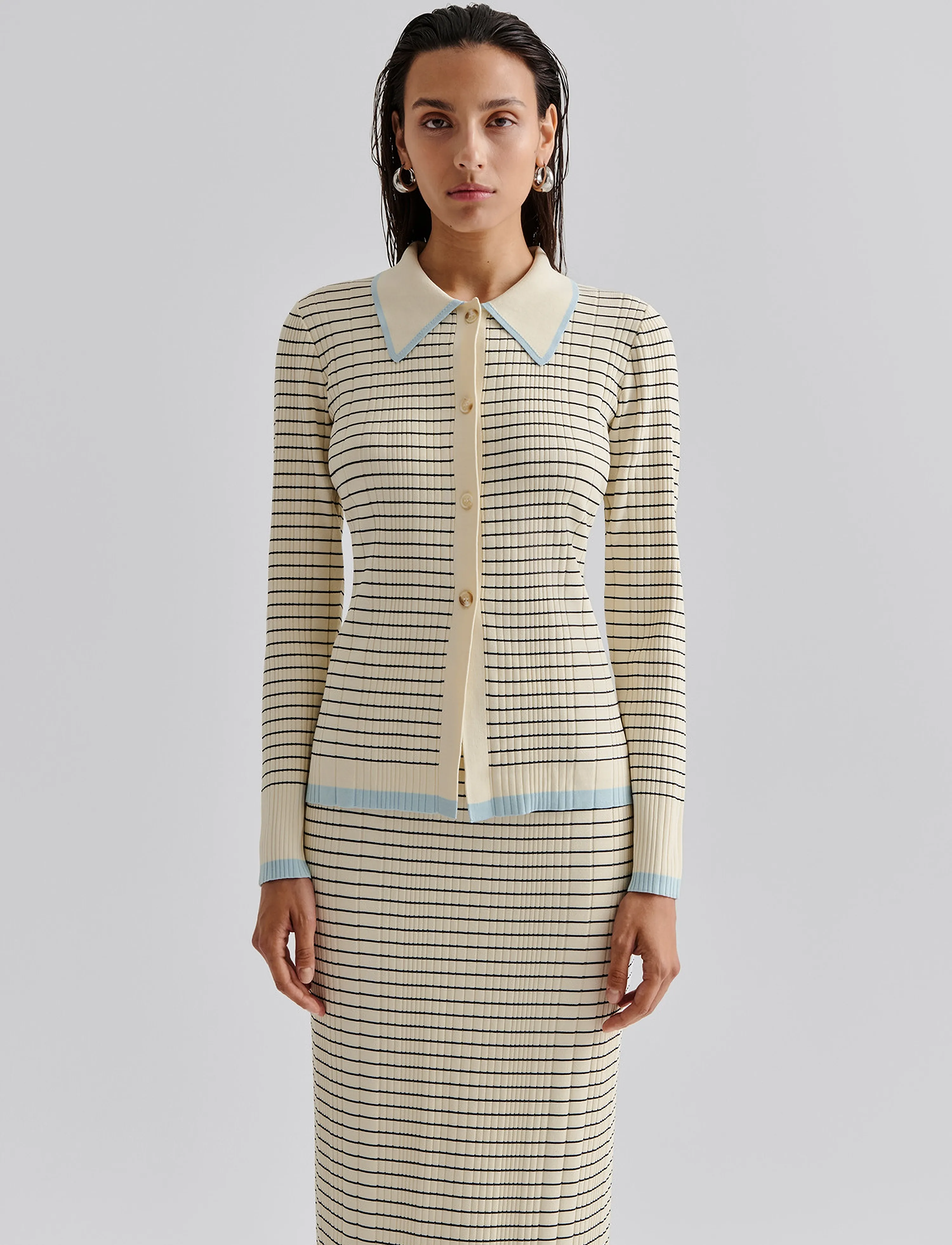 Malina - Frida striped knitted cardigan - black stripe - 3