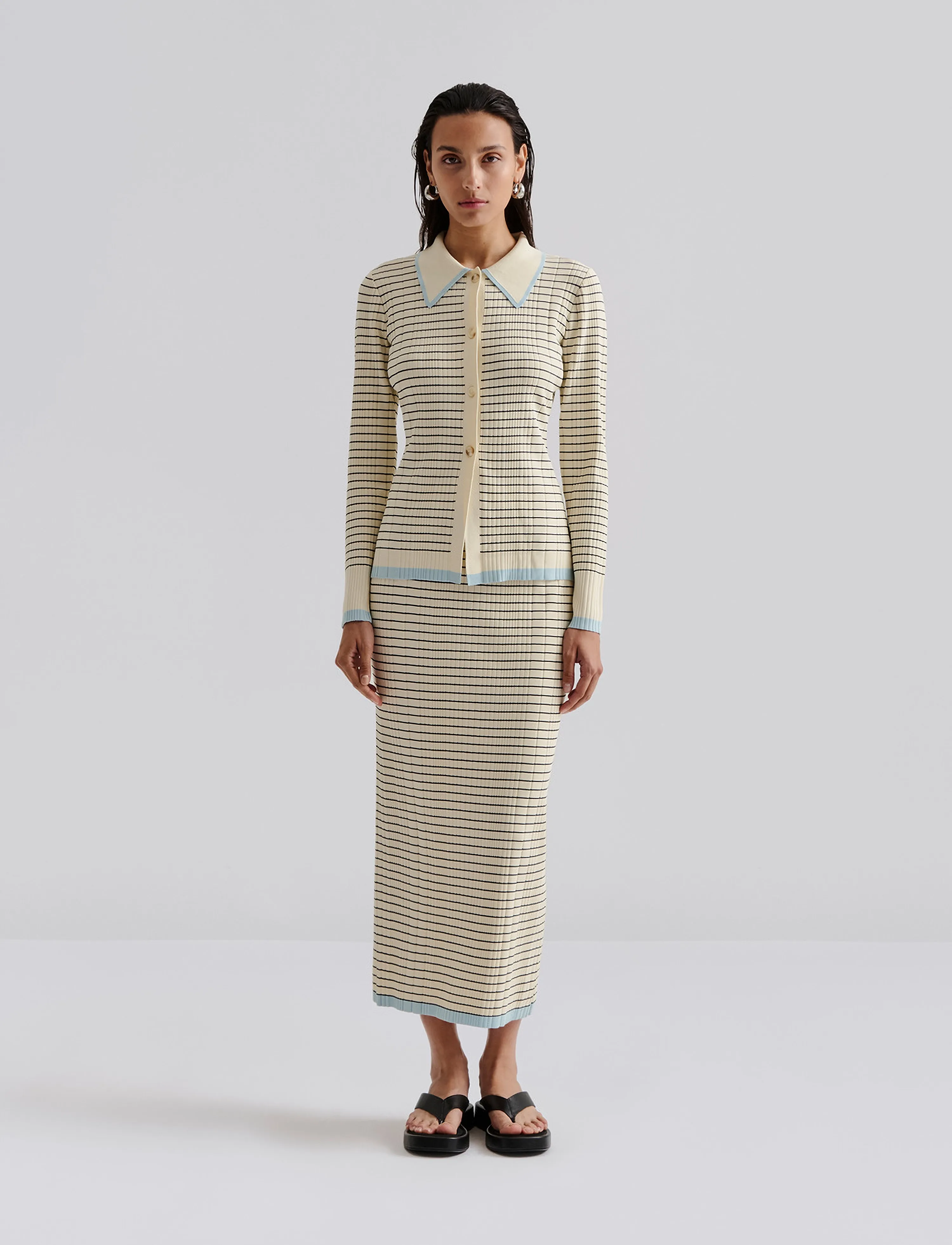 Malina Katya knitted maxi skirt - Adīti svārki - BLACK STRIPE / cream