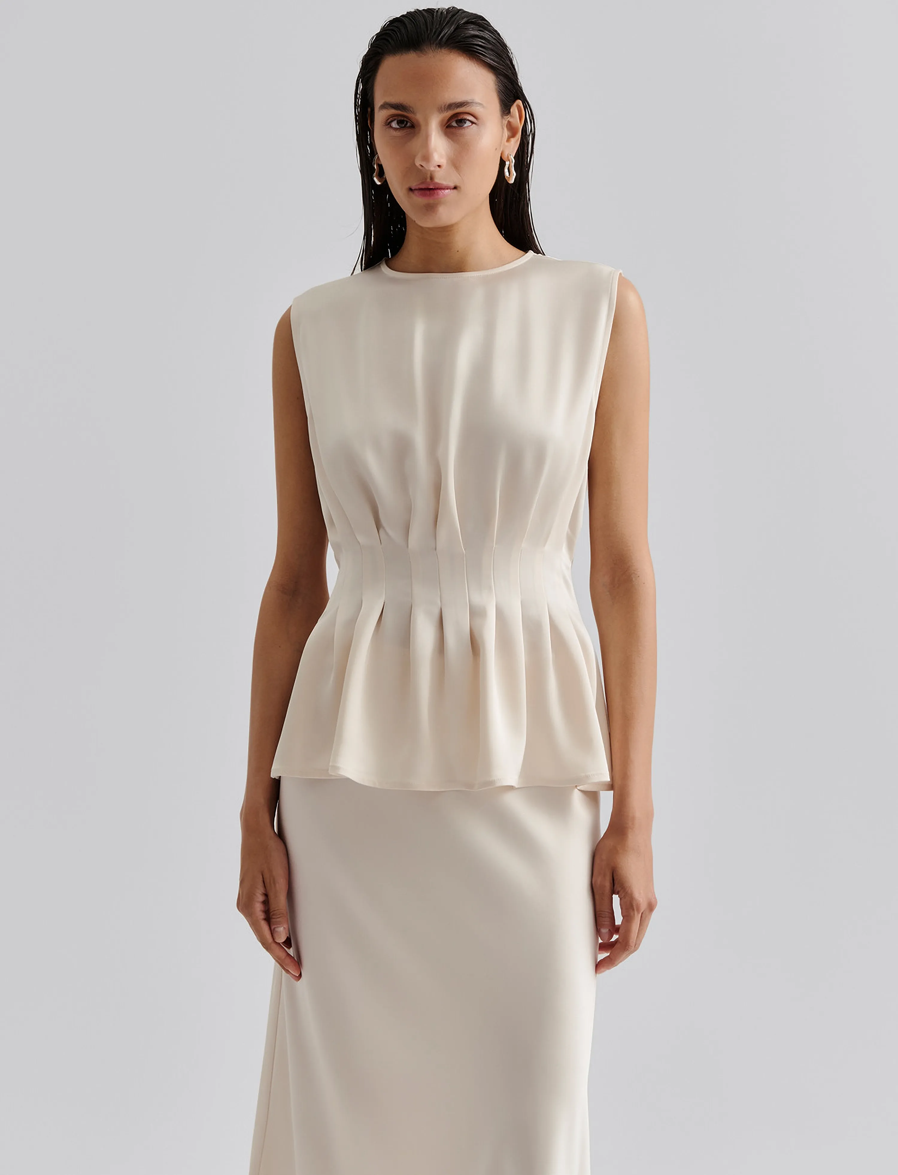 Malina - Lova high neck pleated top - vanilla - 3