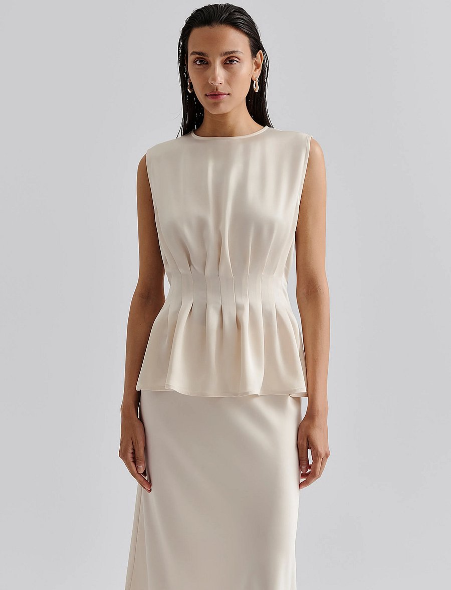 Malina - Lova high neck pleated top - vanilla - 3