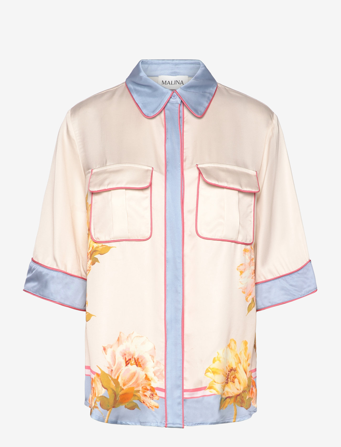 Malina - Pam short sleeve satin shirt - kurzärmlige hemden - cream peony - 1