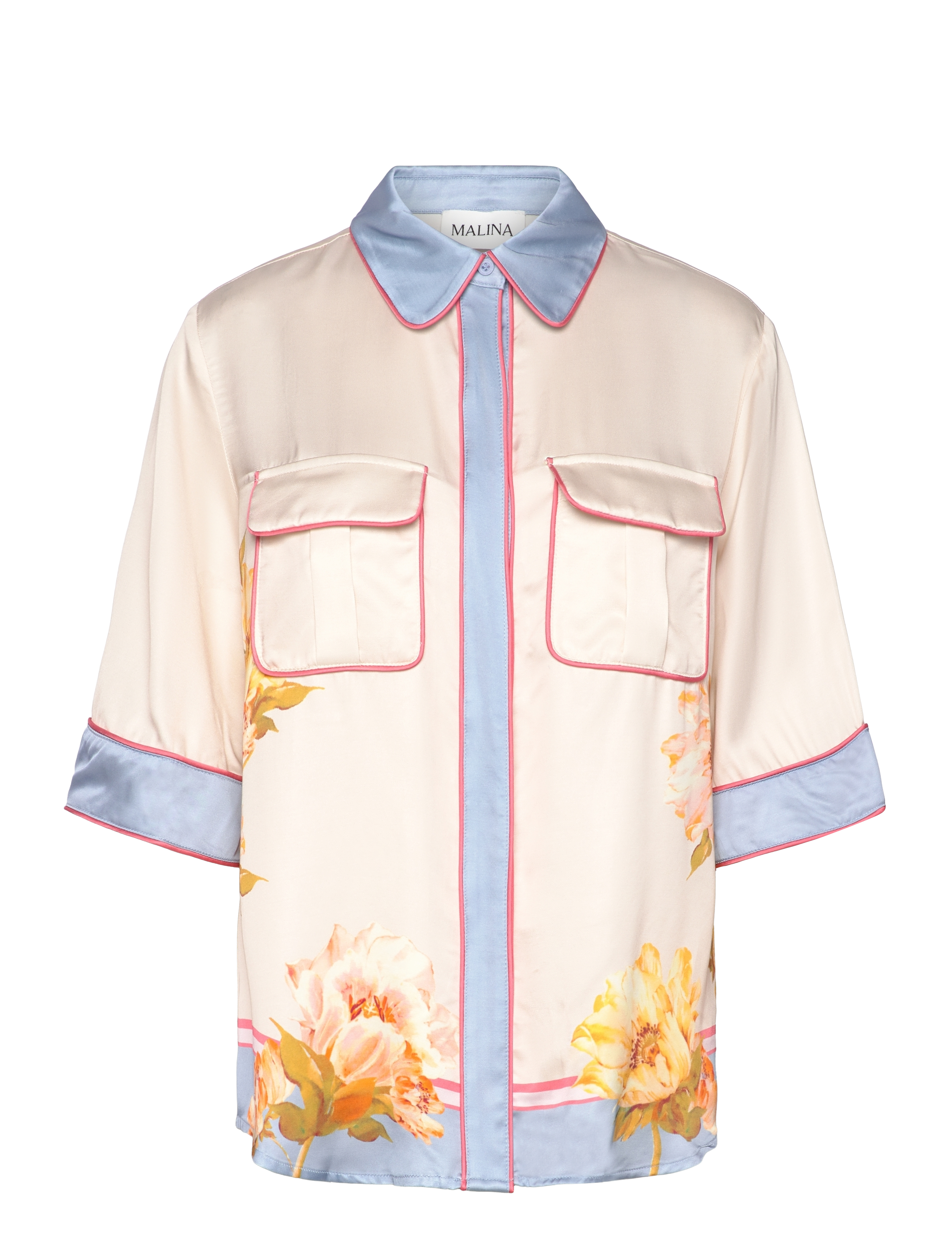 Malina Pam short sleeve satin shirt - Tøj - CREAM PEONY / cream