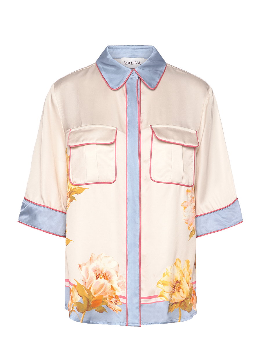 Malina - Pam short sleeve satin shirt - kurzärmlige hemden - cream peony - 1