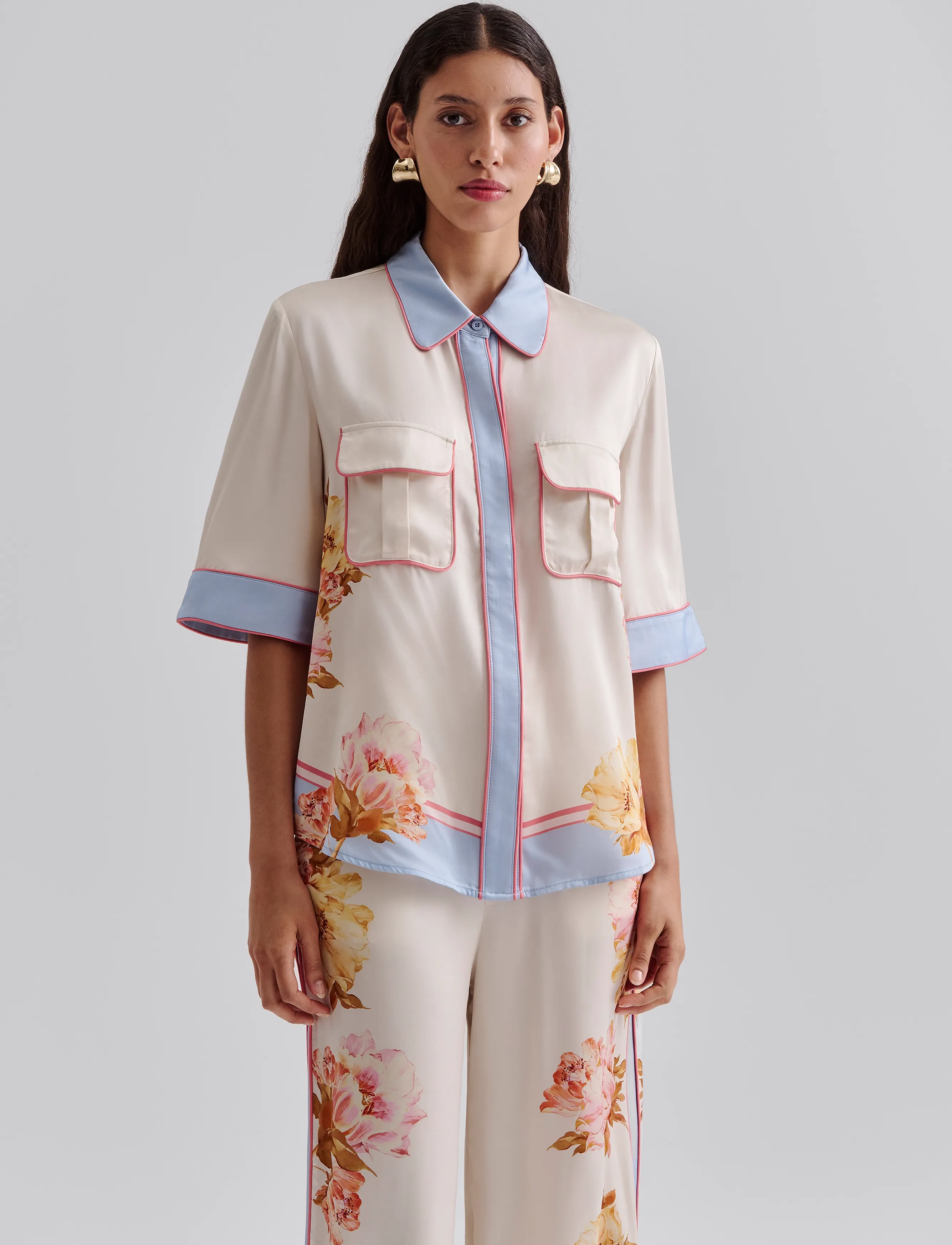 Malina Pam Short Sleeve Satin Shirt, 40, Shirts, Creme - Short-sleeved, Frauen