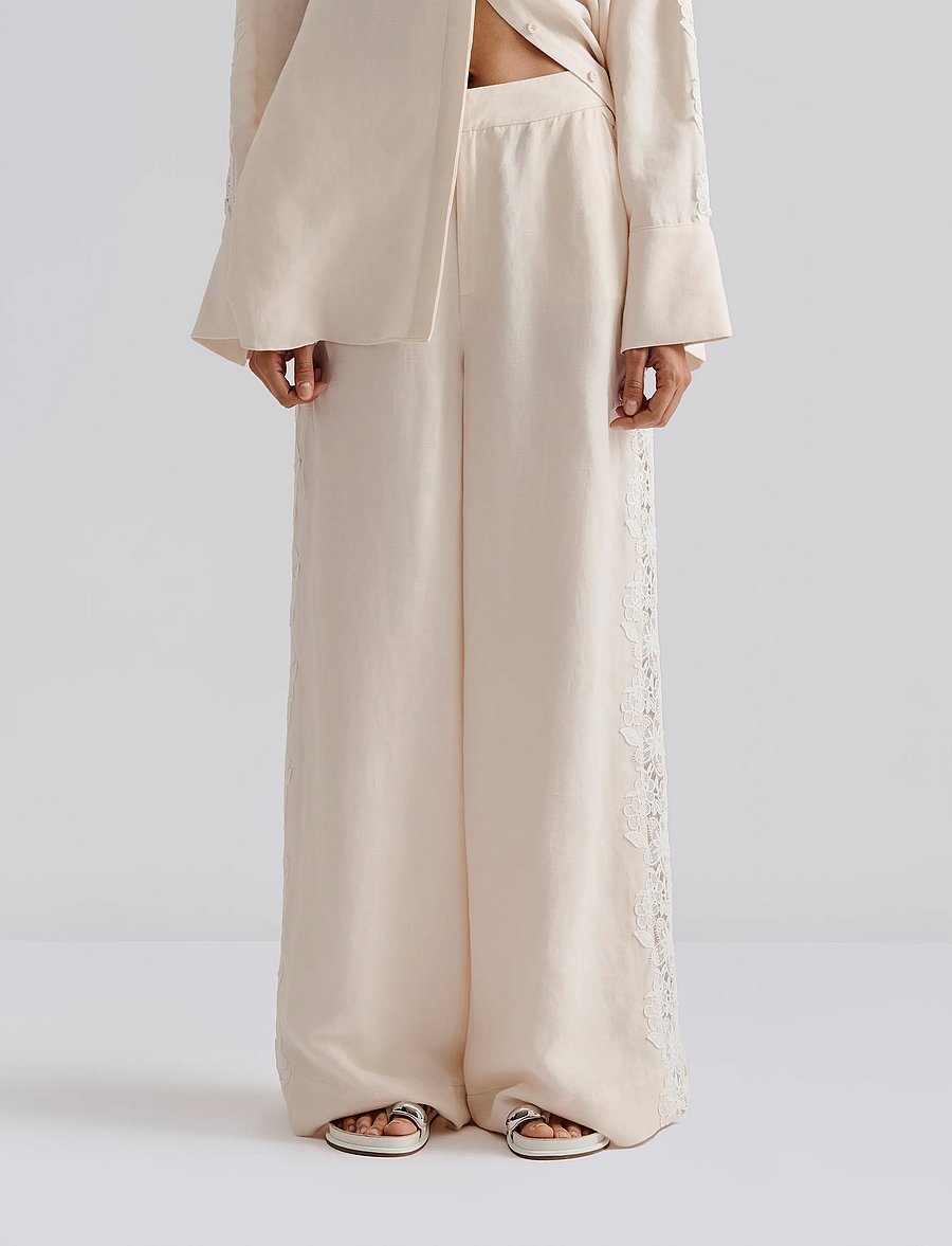 Malina - Stephanie lace detail linen pant - linased püksid - vanilla - 0