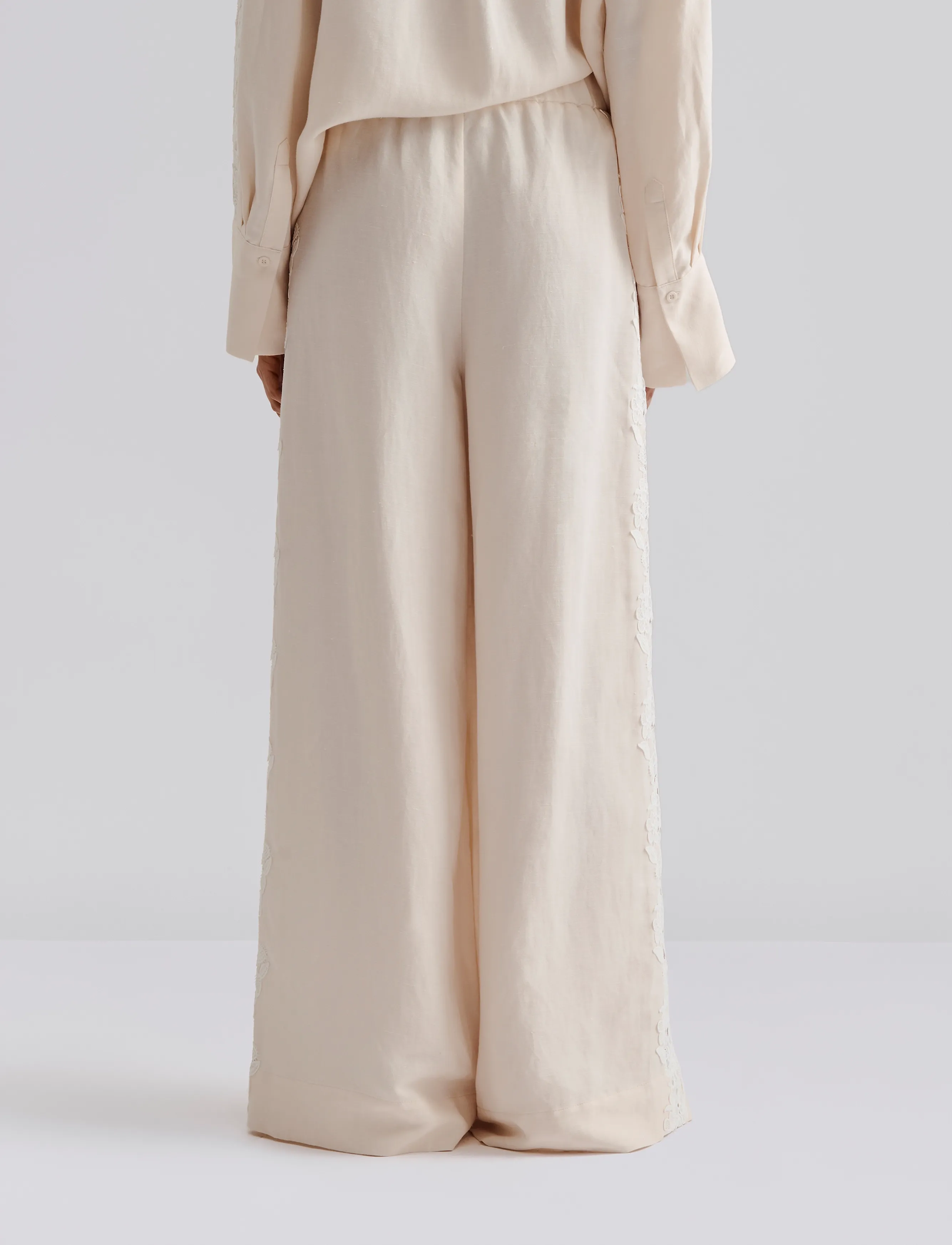 Malina - Stephanie lace detail linen pants - vanilla - 5