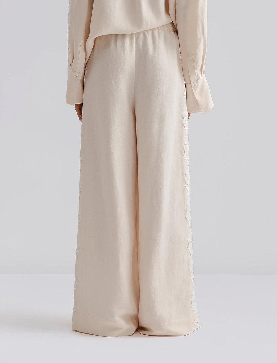 Malina - Stephanie lace detail linen pant - linased püksid - vanilla - 5