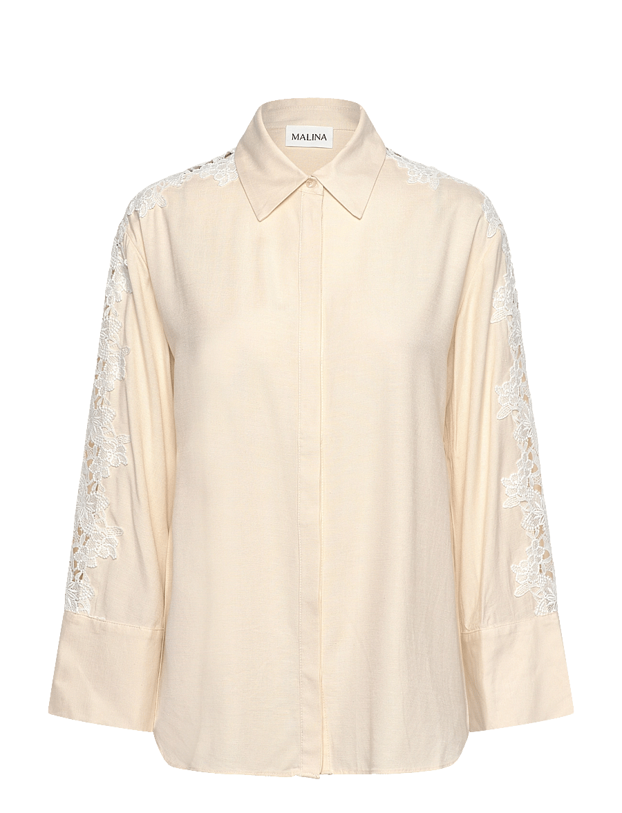 Malina - Ember lace detail linen shirt - leinenhemden - vanilla - 1