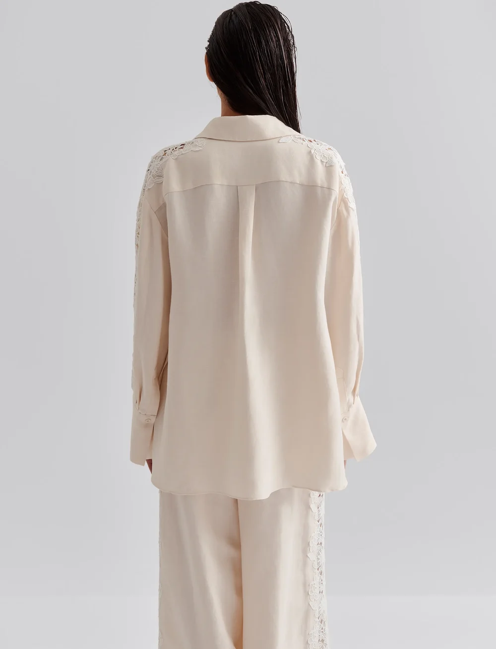 Malina - Ember lace detail linen shirt - leinenhemden - vanilla - 5
