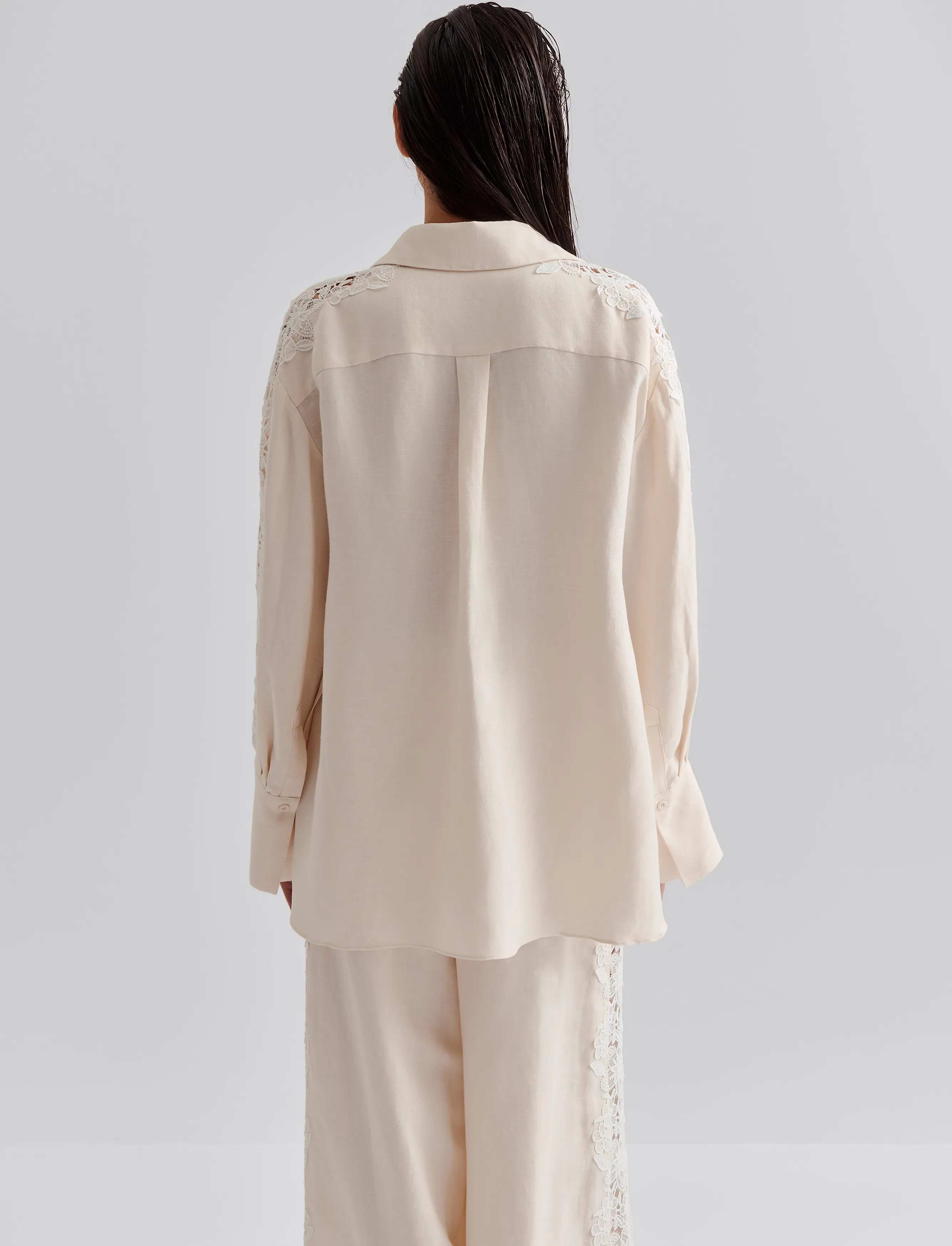 Malina - Ember lace detail linen shirt - vanilla - 5