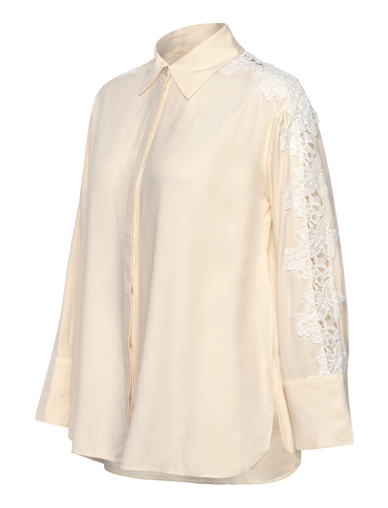 Malina - Ember lace detail linen shirt - vanilla - 3