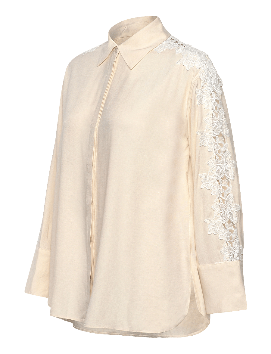 Malina - Ember lace detail linen shirt - leinenhemden - vanilla - 3