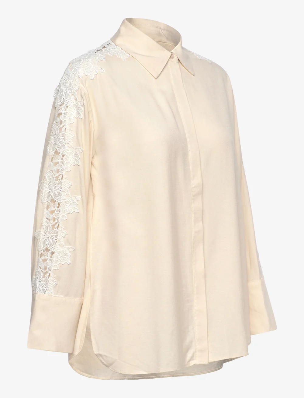 Malina - Ember lace detail linen shirt - leinenhemden - vanilla - 4
