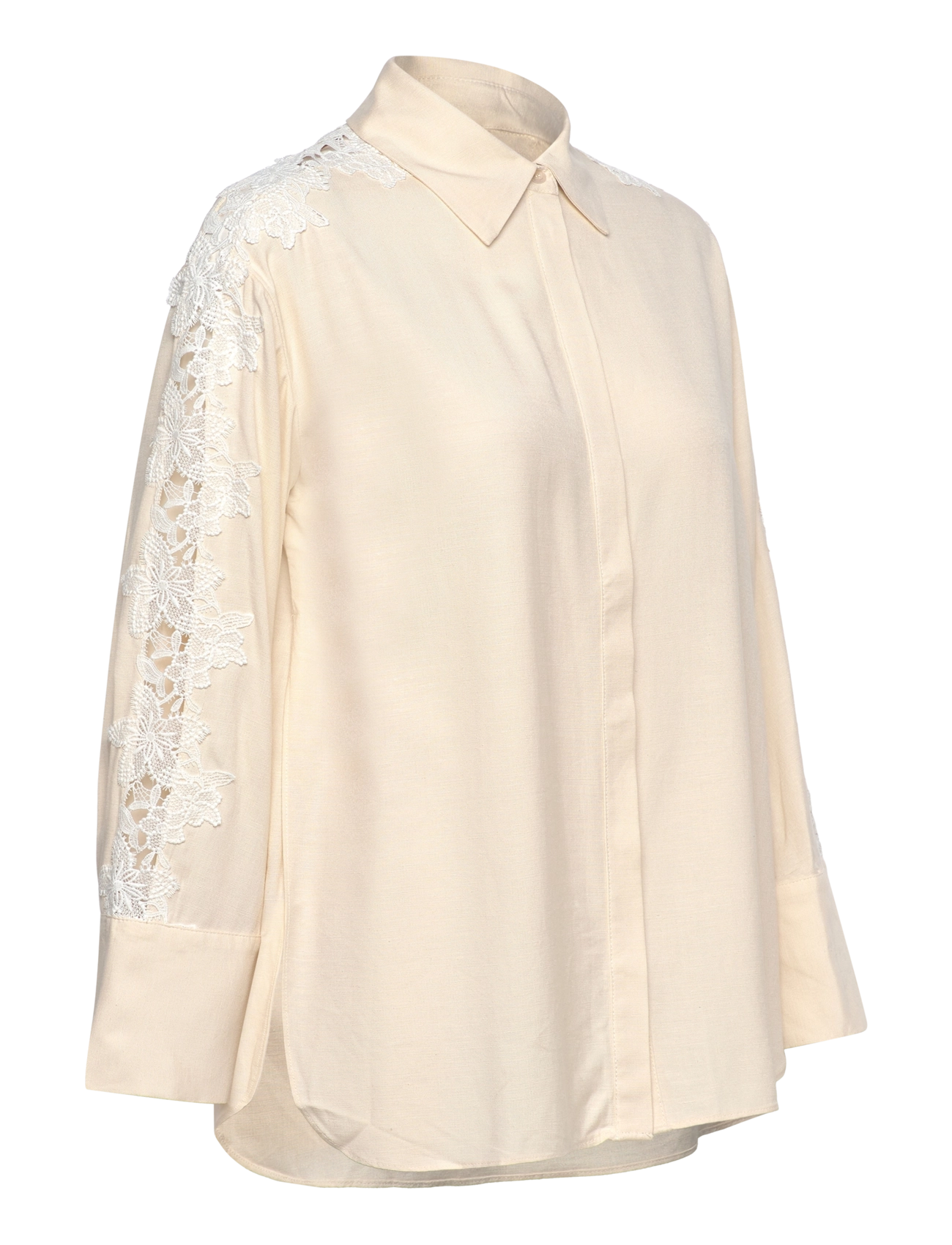 Malina - Ember lace detail linen shirt - vanilla - 4
