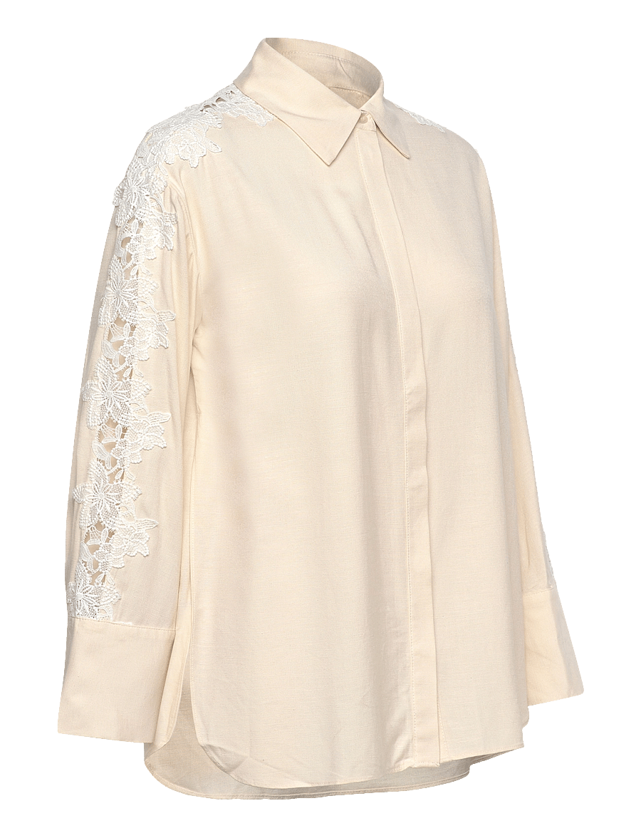 Malina - Ember lace detail linen shirt - leinenhemden - vanilla - 4